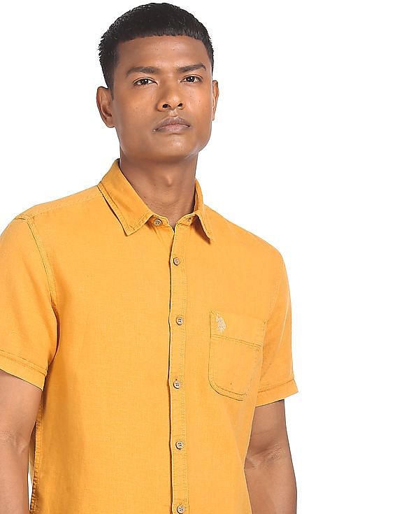mustard yellow dress shirt short sleeve