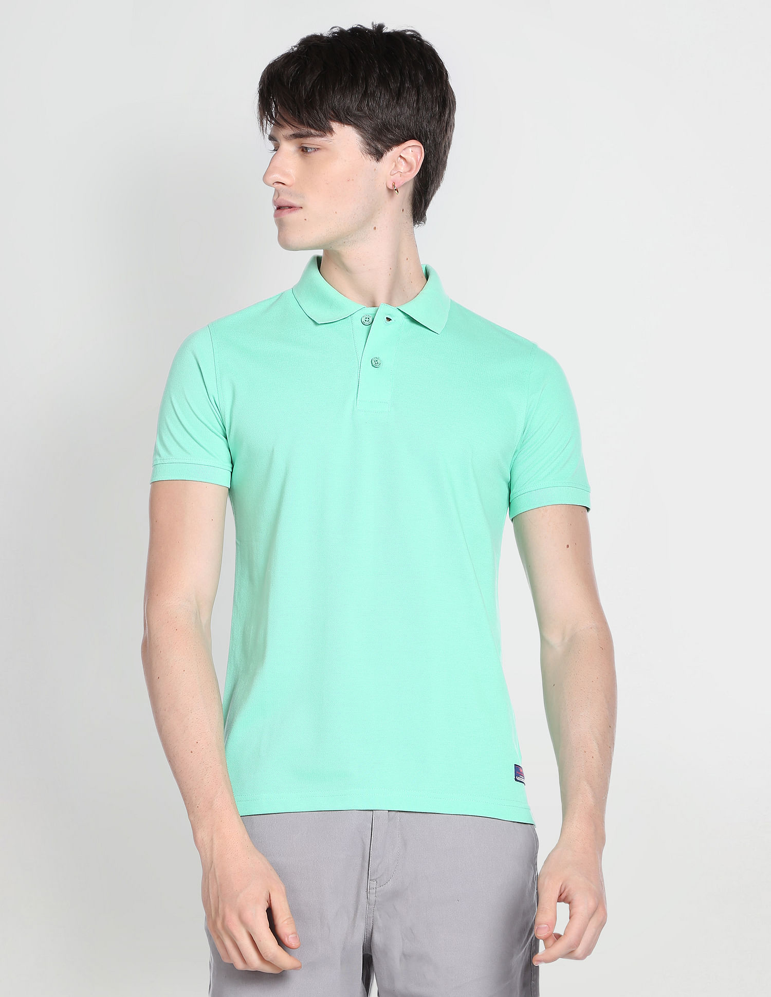 Flying Machine Solid Cotton Pique Polo Shirt