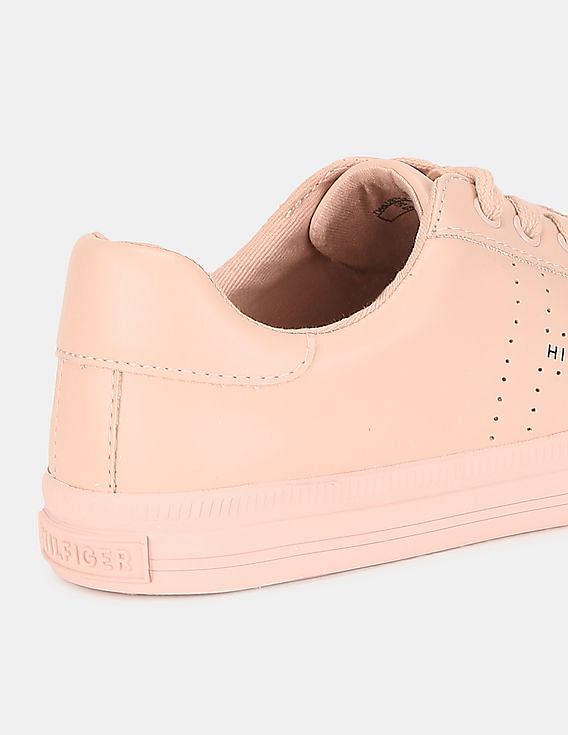 Tommy Hilfiger Women Pink Low Top Perforated Lace Up Sneakers