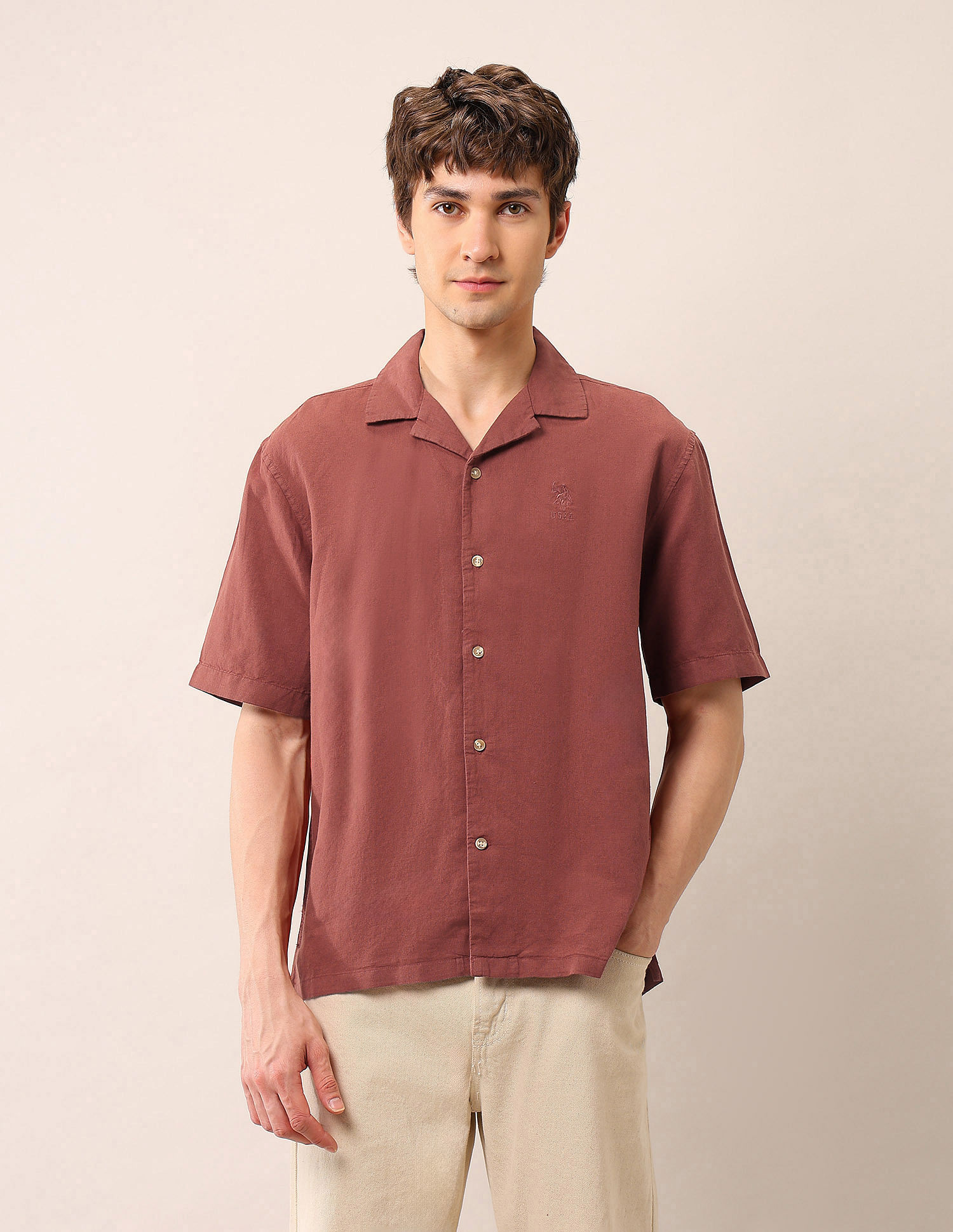 U.S. Polo Assn. Denim Co. Solid Relaxed Fit Cuban Shirt