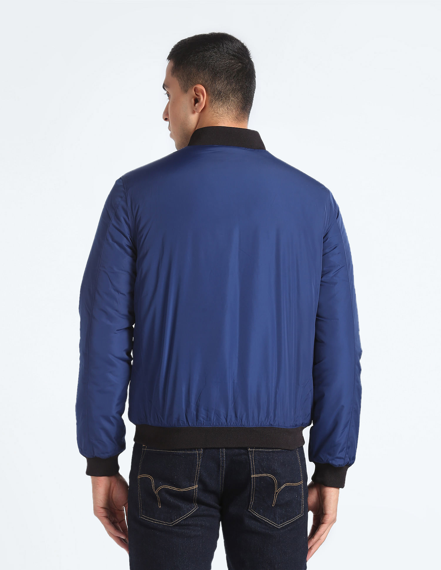 Flying Machine Stand Collar Solid Bomber Jacket