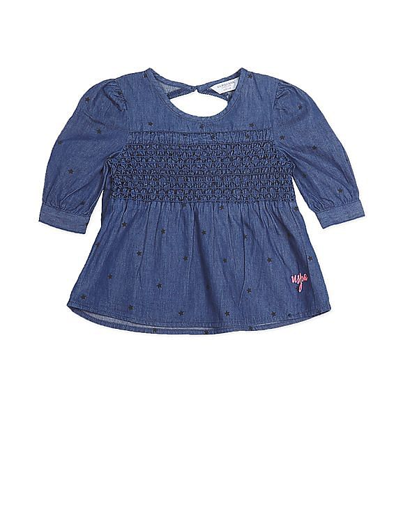 U.S. Polo Assn. Kids Round Neck Star Print Chambray Top