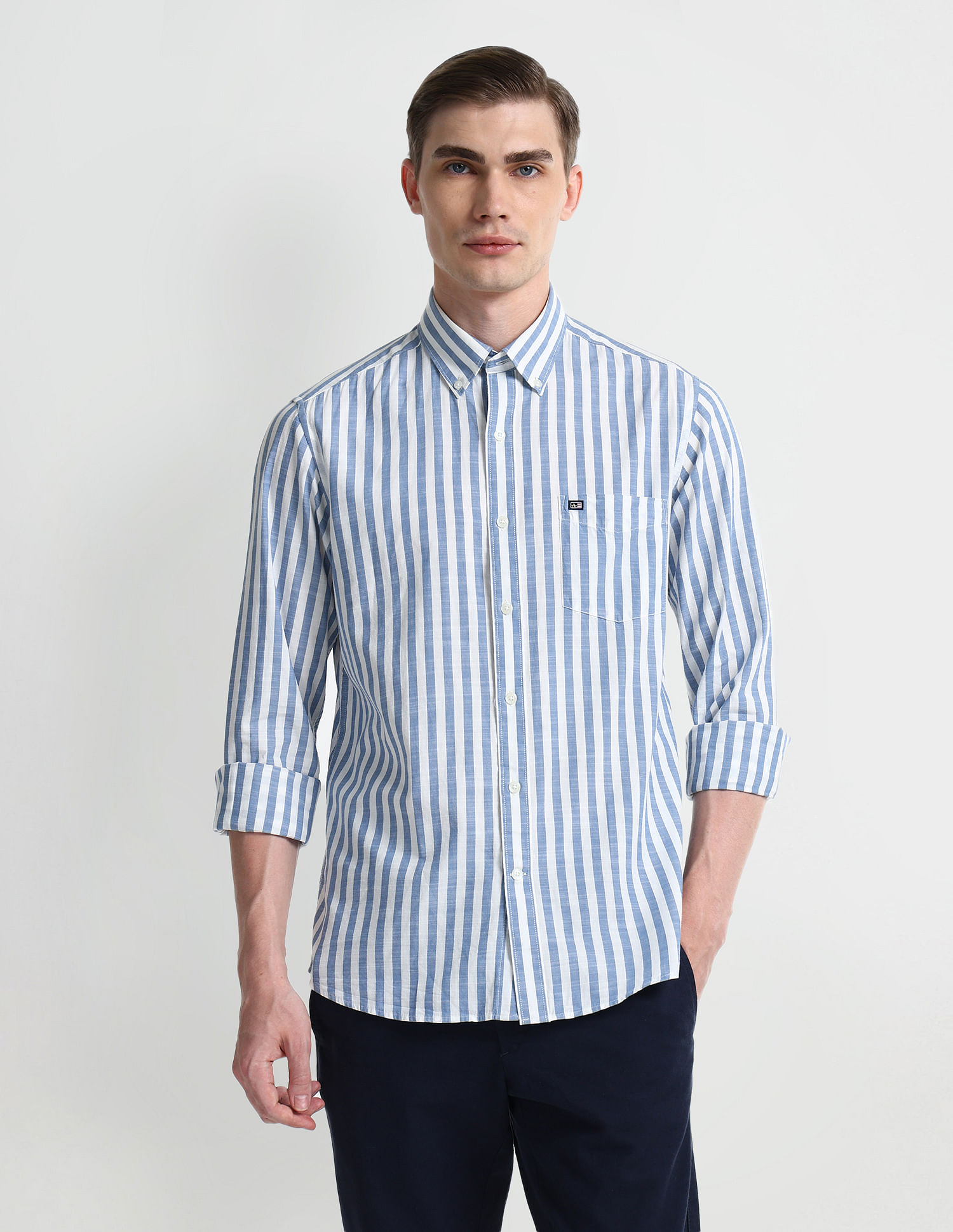 Arrow Sport Slim Cotton Vertical Stripes Shirt