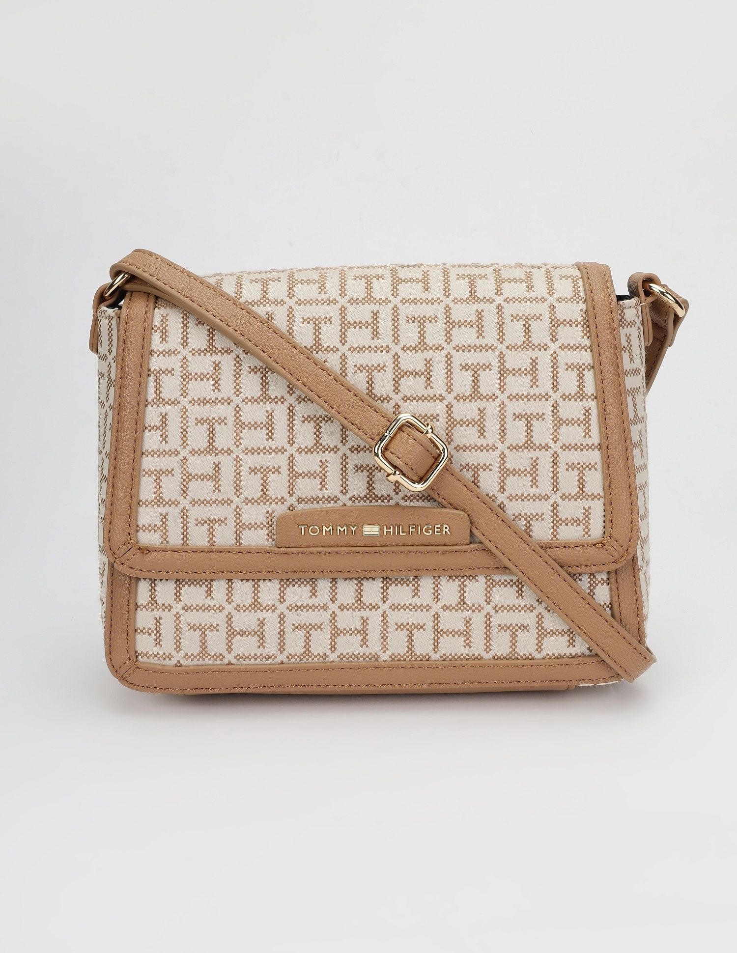Tommy Hilfiger Logo Brown Polyester Sling Bag