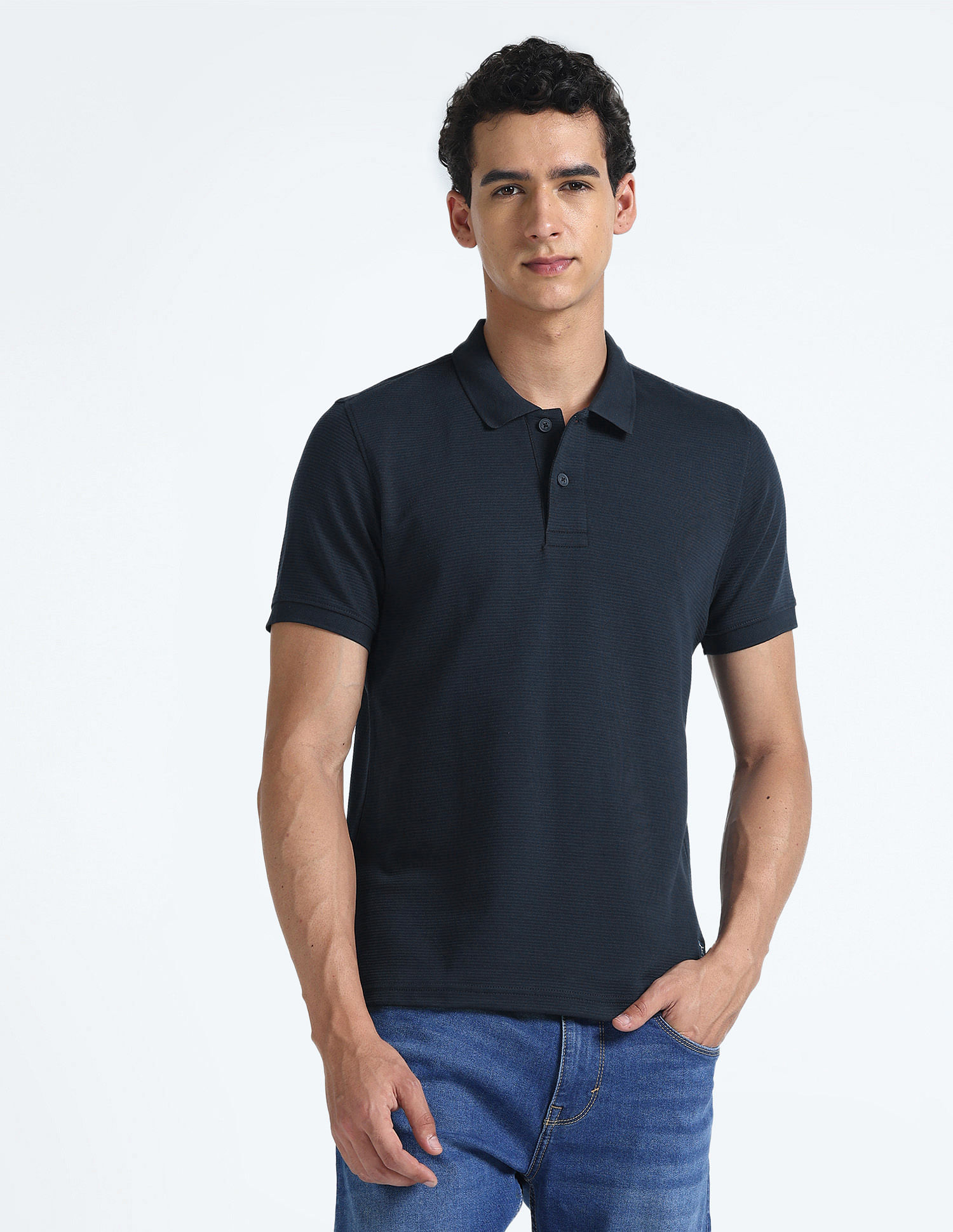 Flying Machine Horizontal Stripe Cotton Polo Shirt