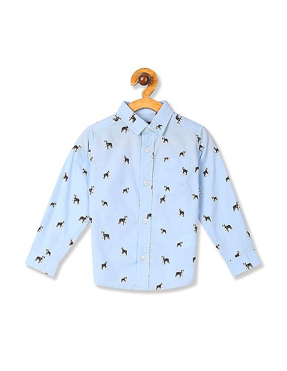 dog print button down shirt