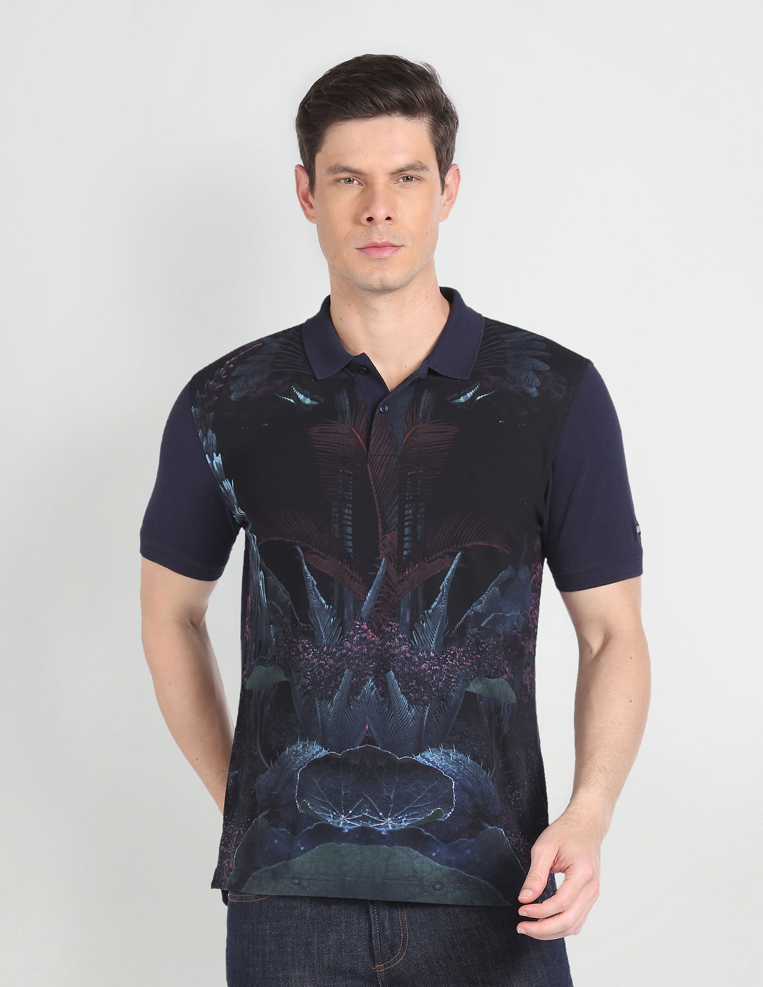 Arrow Sports Tropical Print Cotton Polo Shirt
