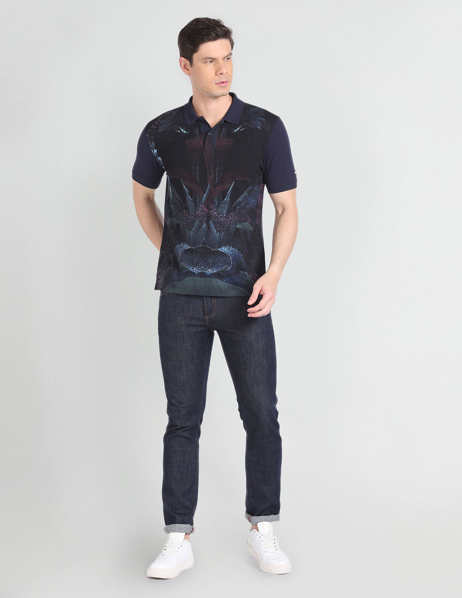 Arrow Sports Tropical Print Cotton Polo Shirt