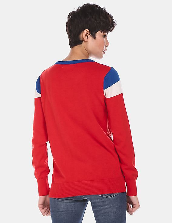 U.S. Polo Assn. Women Crew Neck Colour Block Sweater
