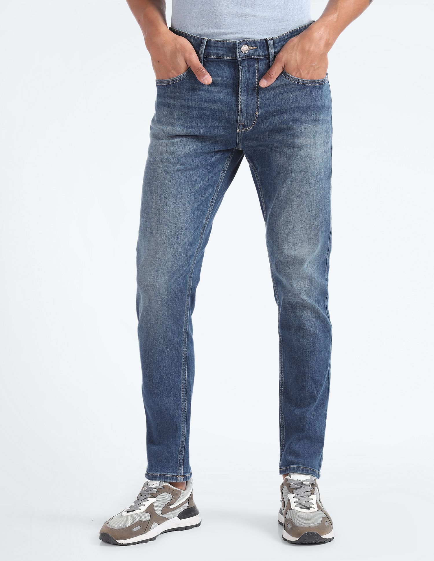 Flying Machine Mid Rise Slash Slim Tapered Jeans