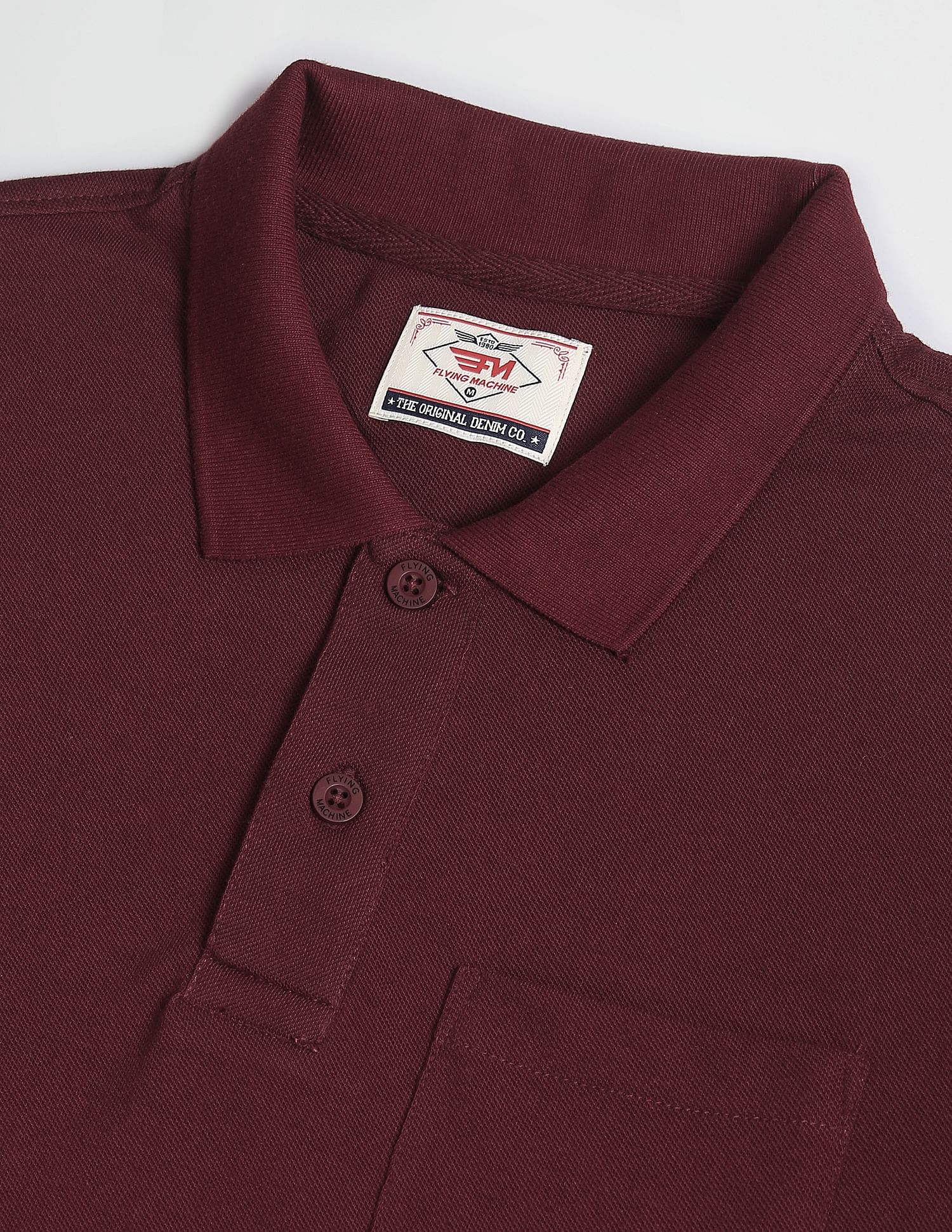Flying Machine Solid Chest Patch Pocket Polo Shirt