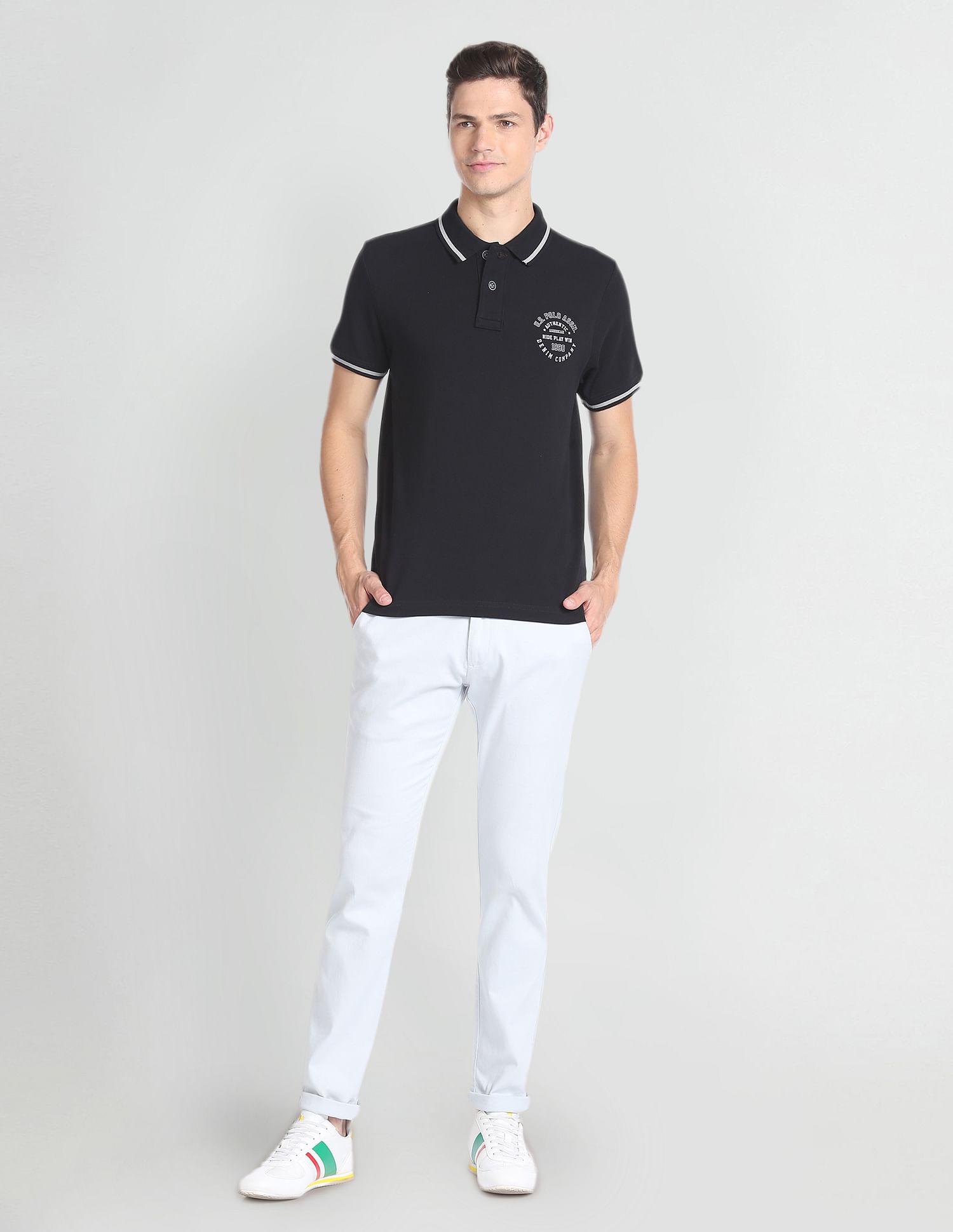 U.S. Polo Assn. Denim Co. Striped Collar Cotton Polo Shirt