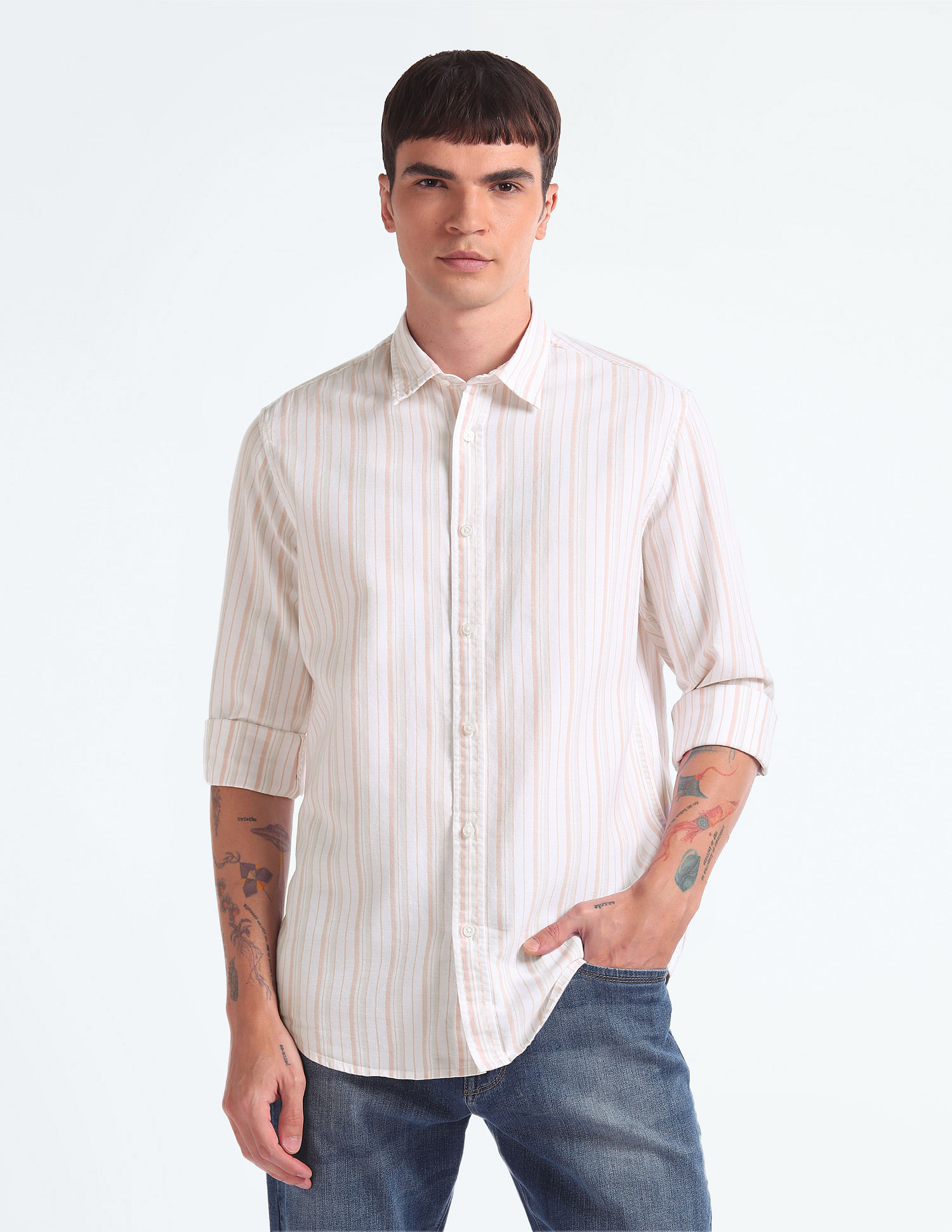 Flying Machine Vertical Stripe Slim Fit Shirt
