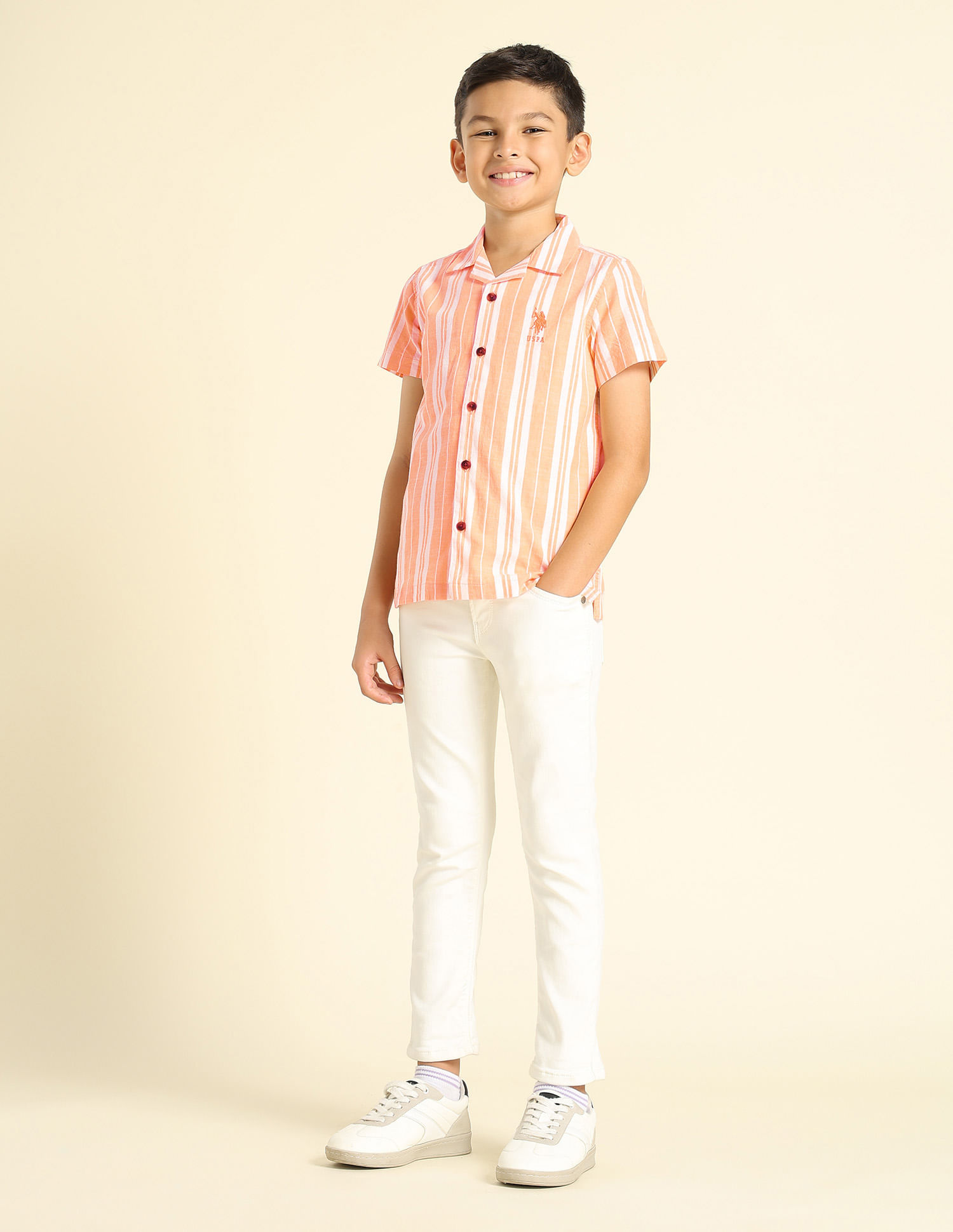 U.S. Polo Assn. Kids Boys Vertical Striped Cuban Shirt