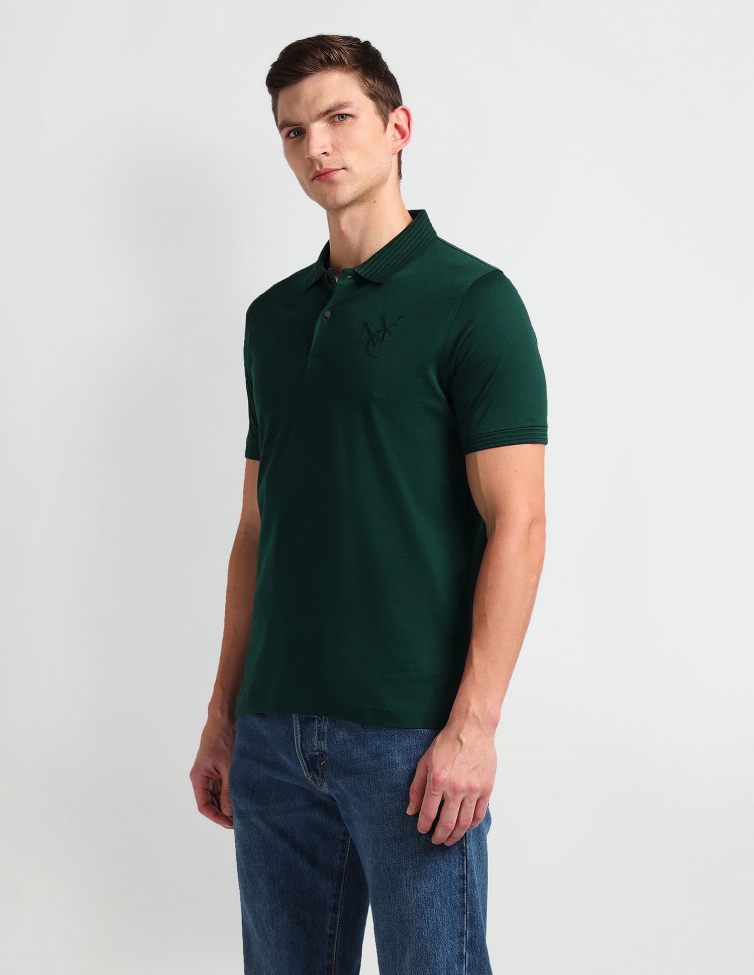 Arrow Newyork Stripe Collar Solid Polo Shirt