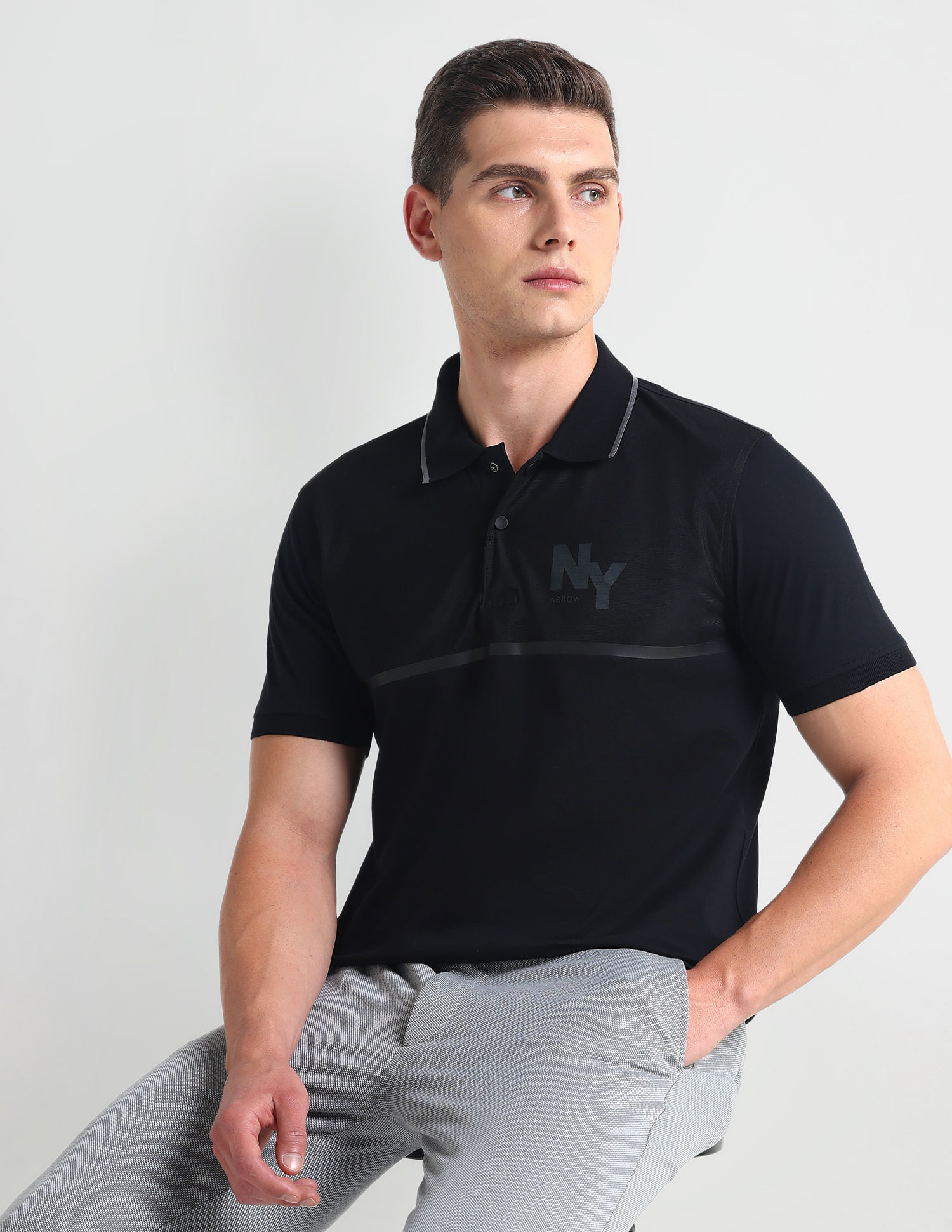 Arrow Newyork Tipped Collar Horizontal Stripe Polo Shirt