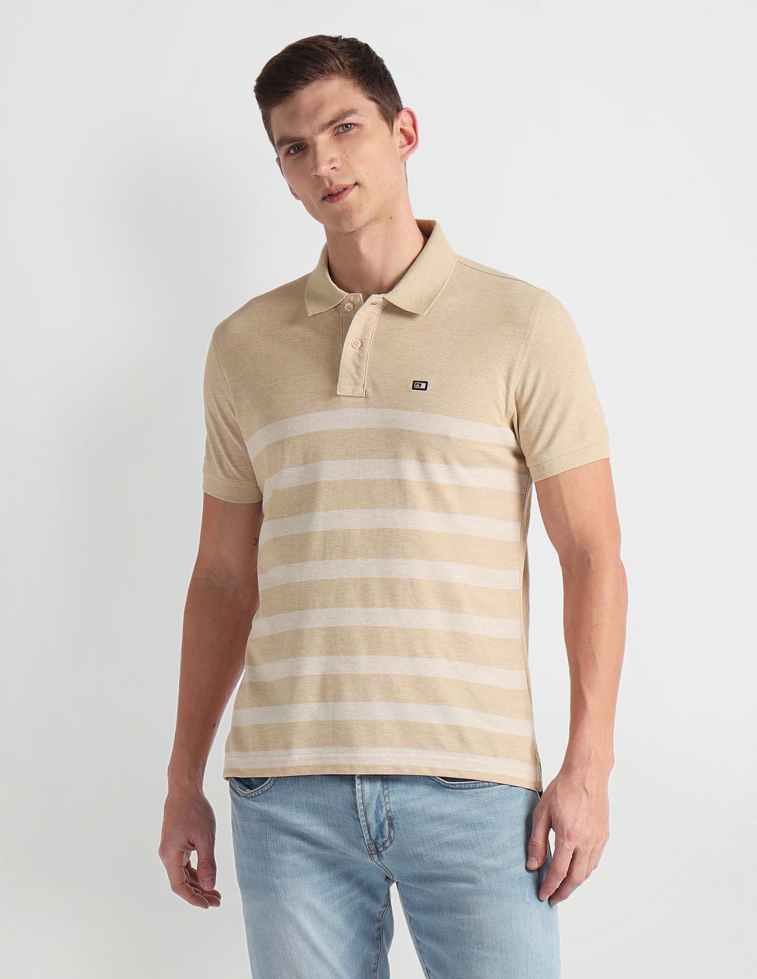 Arrow Sports Horizontal Stripe Pique Knit Polo Shirt