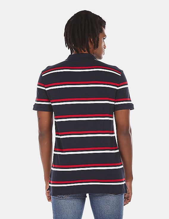 Buy GAP Men Dark Blue Short Sleeve Striped Pique Polo Shirt