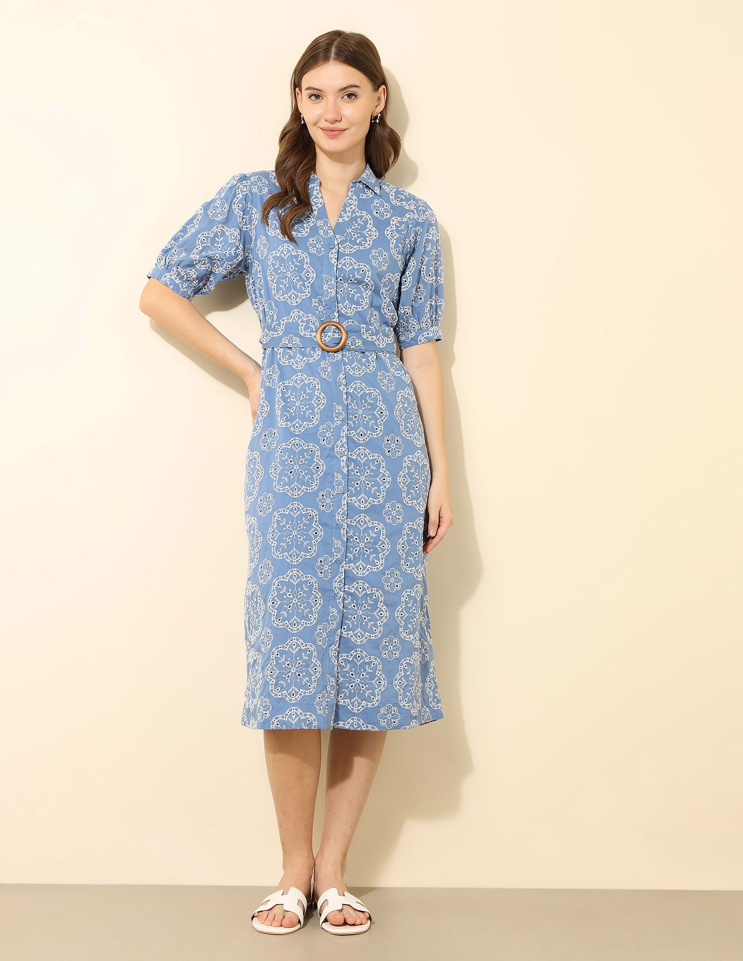 U.S. Polo Assn. Women Schiffli Midi Shirt Dress