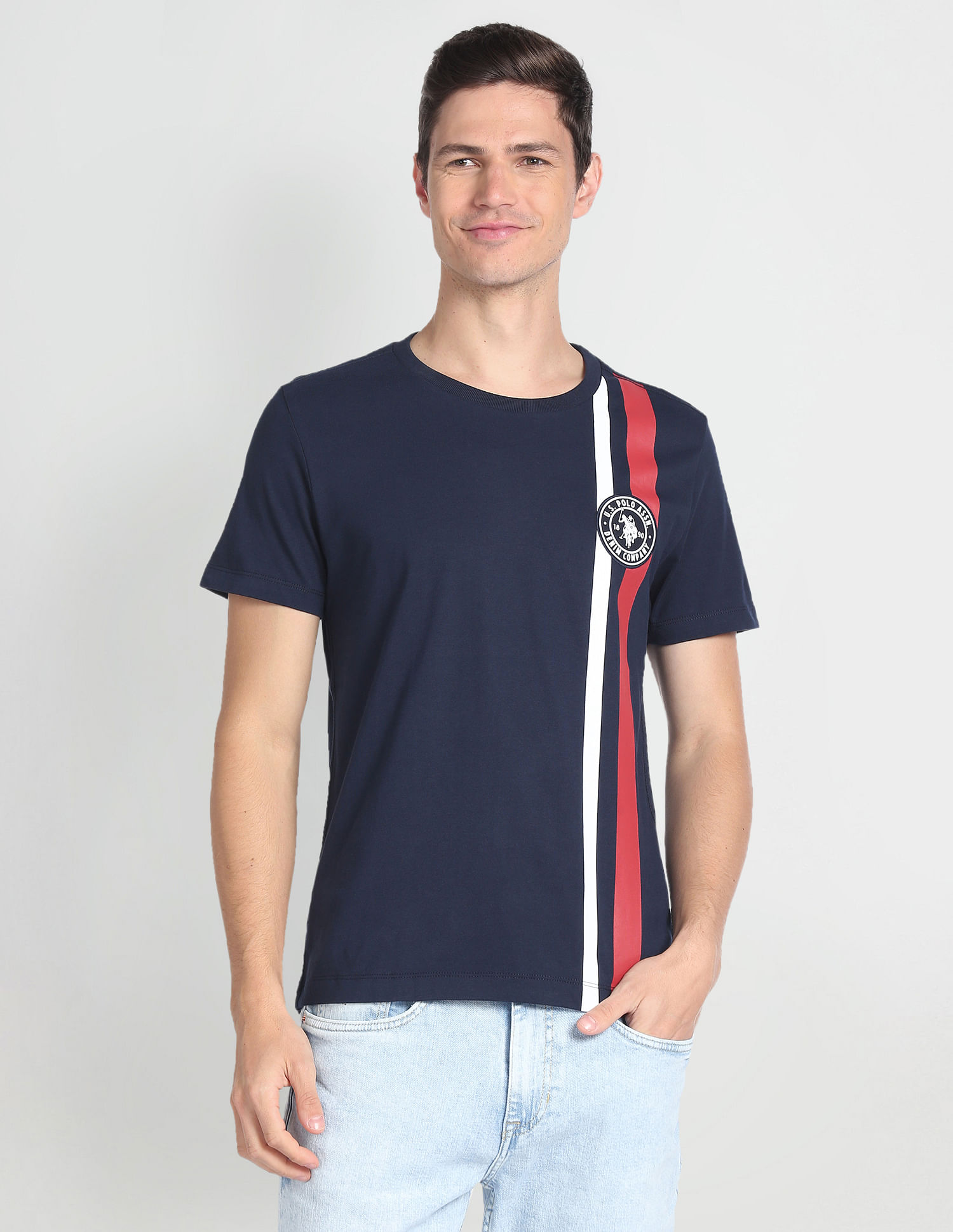 U.S. Polo Assn. Denim Co. Crew Neck Brand Stripe T-Shirt