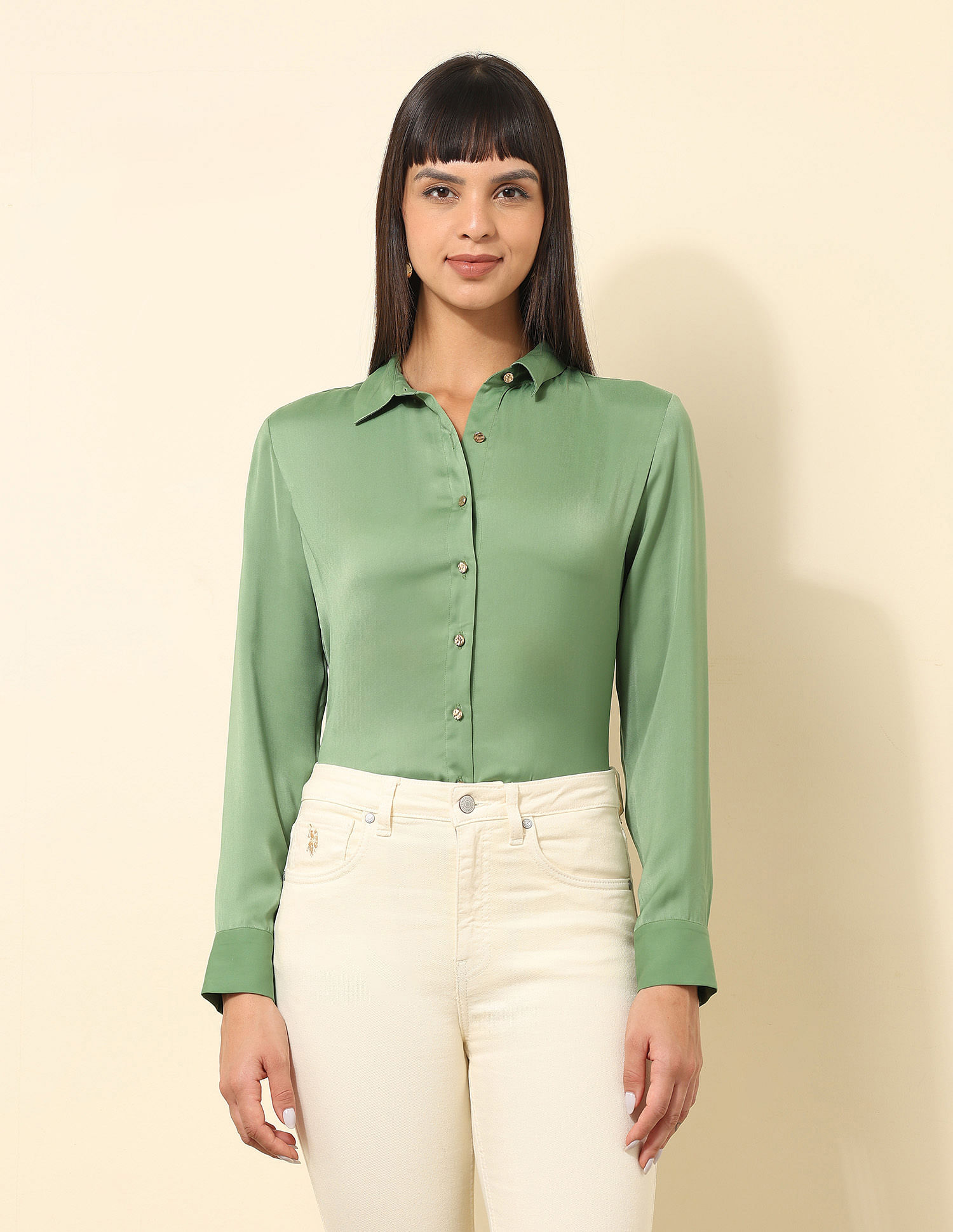 U.S. Polo Assn. Women Satin Solid Shirt