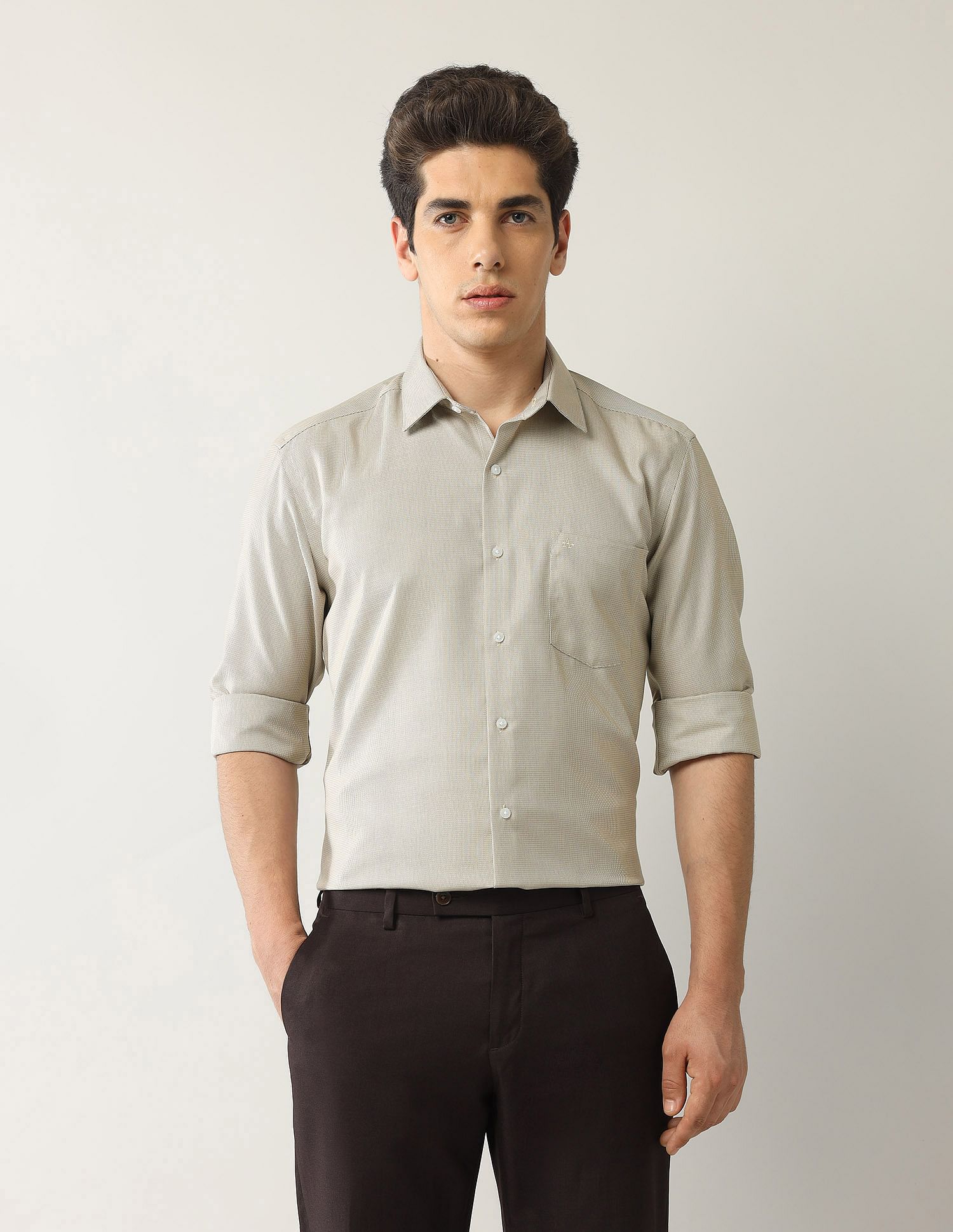 Arrow Textured Manhattan Slim Fit Autopress Shirt