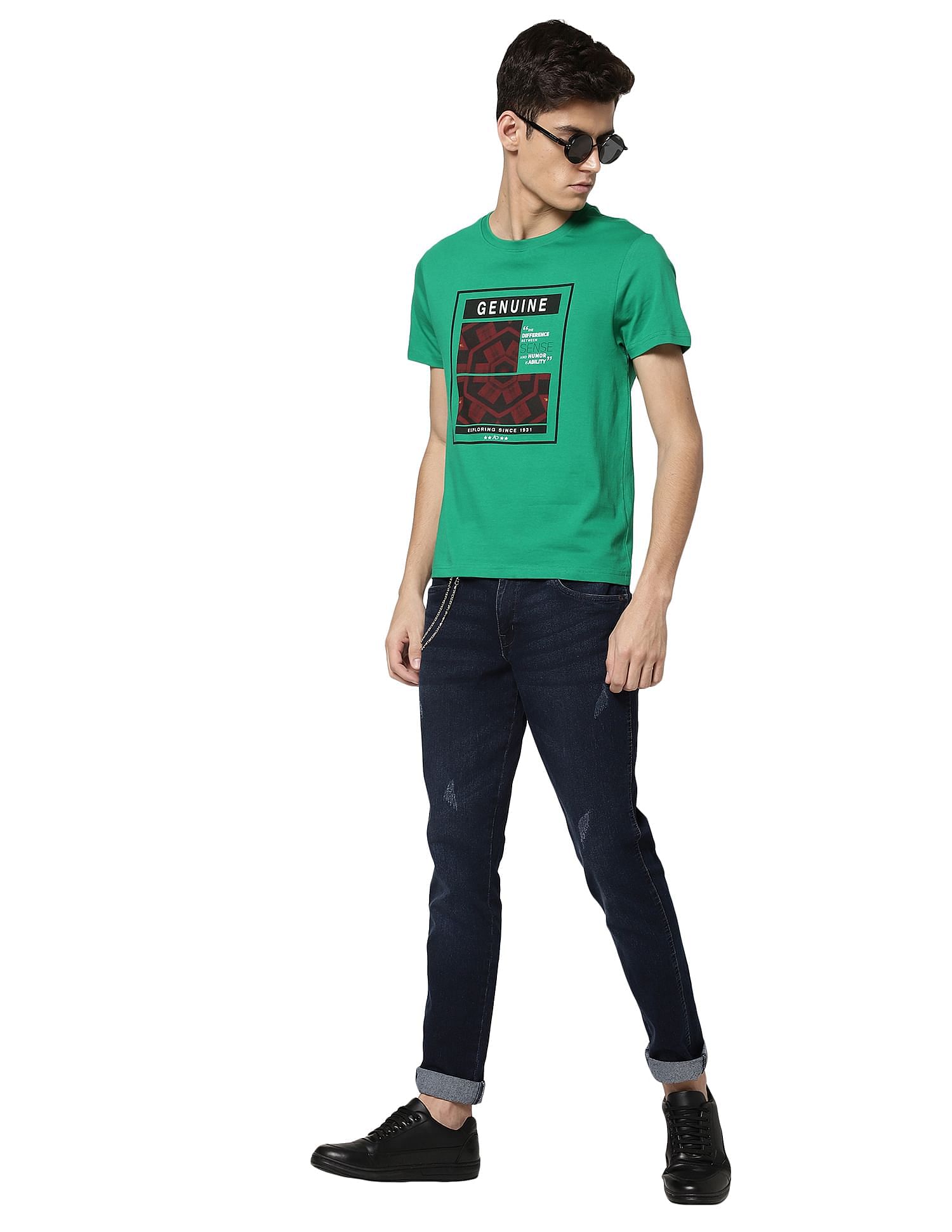 AD by Arvind Crew Neck Graphic Print T-Shirt
