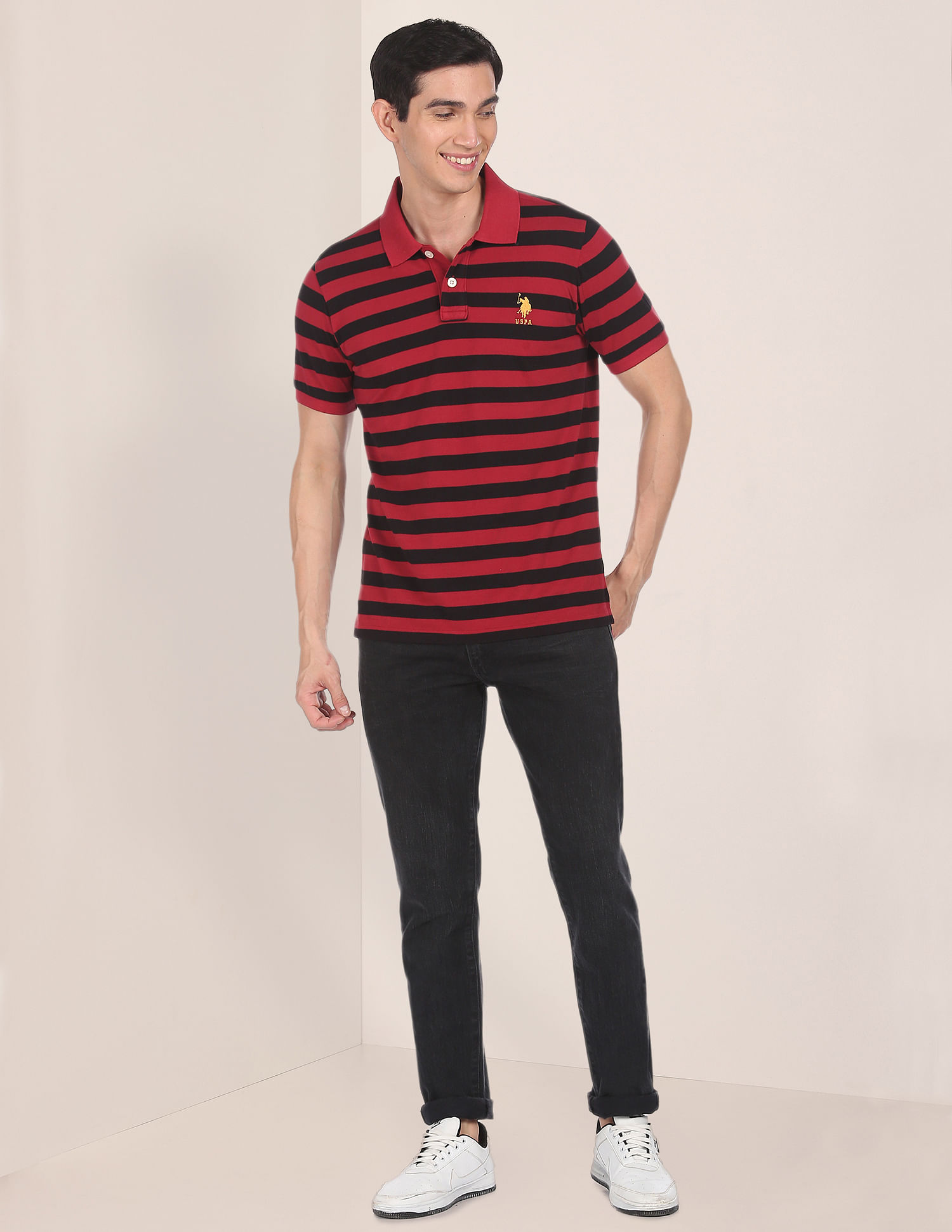 U.S. Polo Assn. Ribbed Collar Striped Polo Shirt