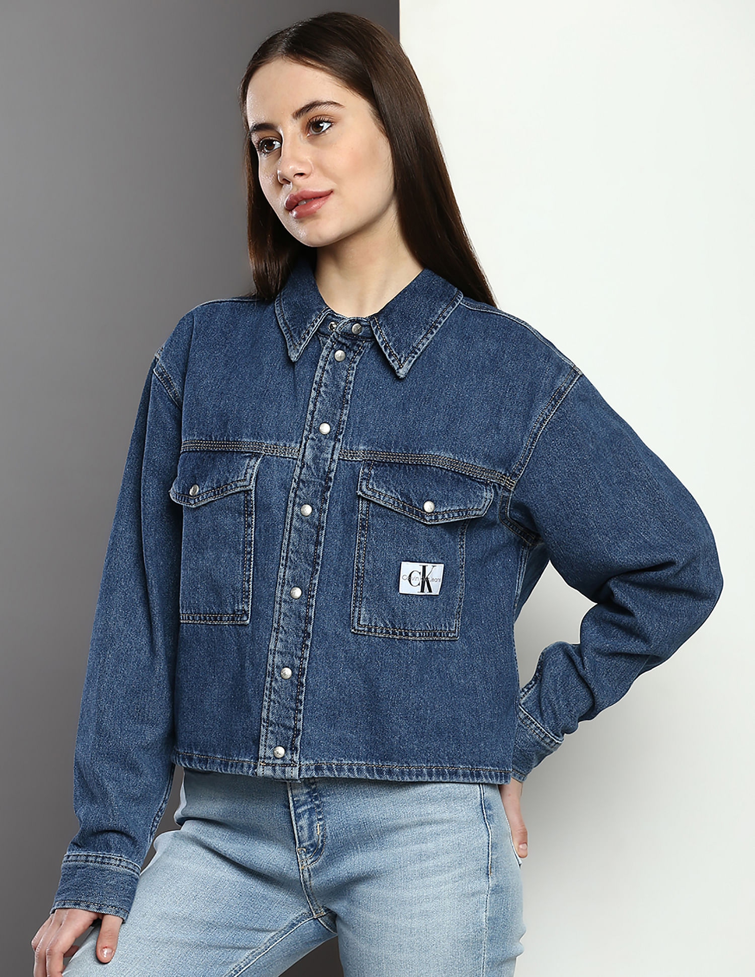 Vintage Calvin Klein Denim Jacket. Women's Medium (cropped fit) — TopBoy