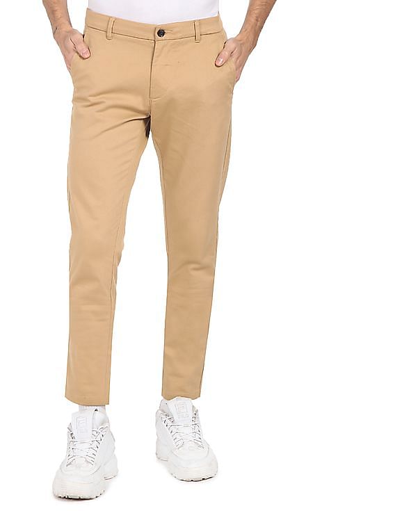 Buy ARROW SPORT Khaki Mens Flat Front Slim Fit Trousers  Shoppers Stop