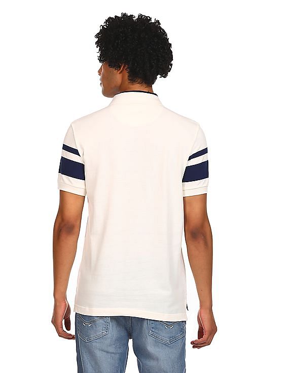 U.S. Polo Assn. Men Off White Cotton Solid Polo Shirt
