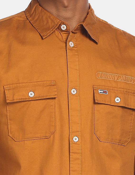Tommy Hilfiger Men Mustard Slim Fit Solid Casual Shirt
