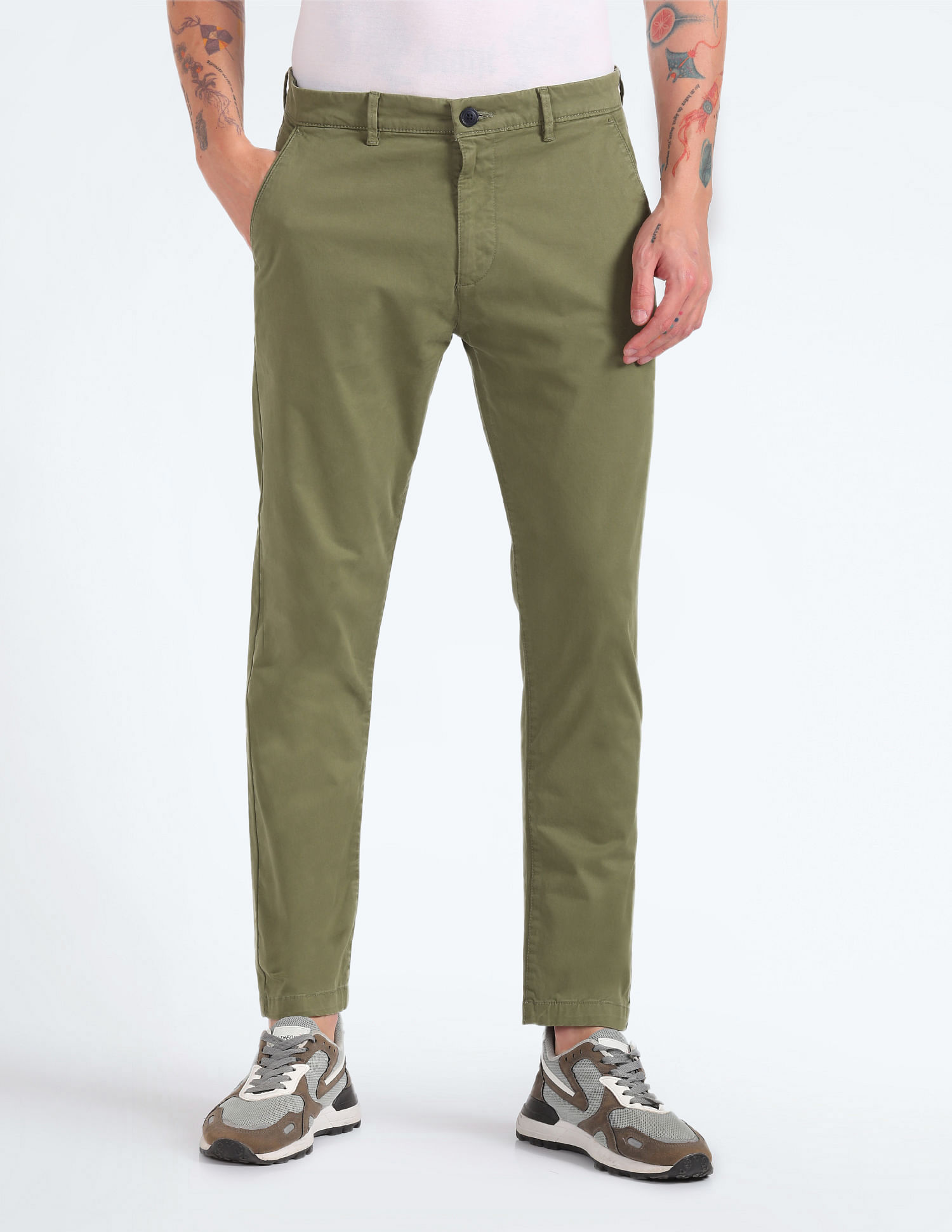 Flying Machine Slash Slim Tapered Fit Solid Trousers