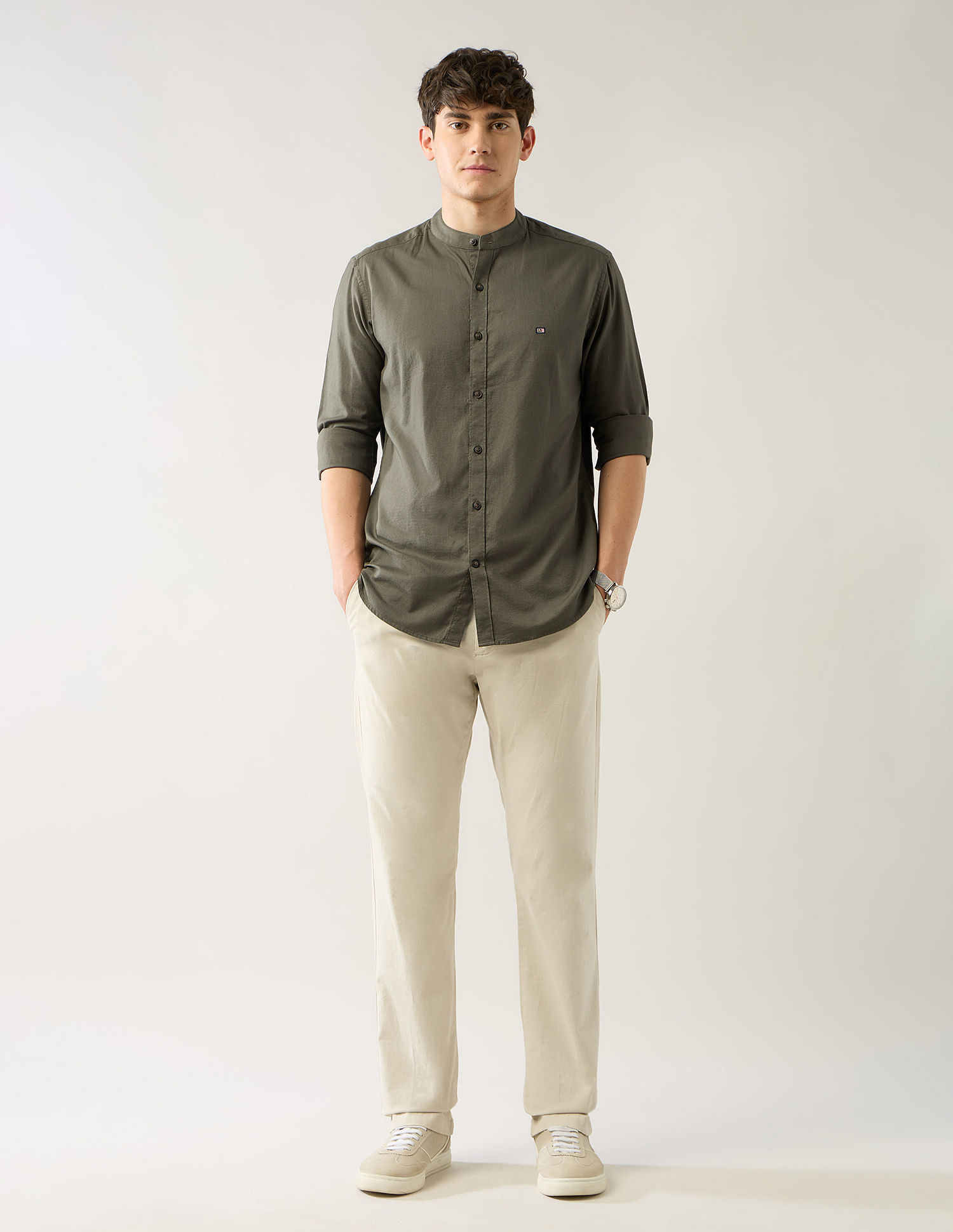 Arrow Sport Slim Fit Dobby Mandarin Shirt
