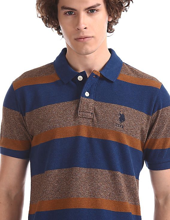 U.S. Polo Assn. Brown And Blue Striped Polo Shirt