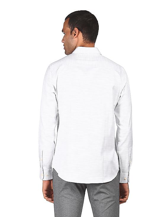 Calvin Klein Men White Spread Collar Patterned Casual Shirt