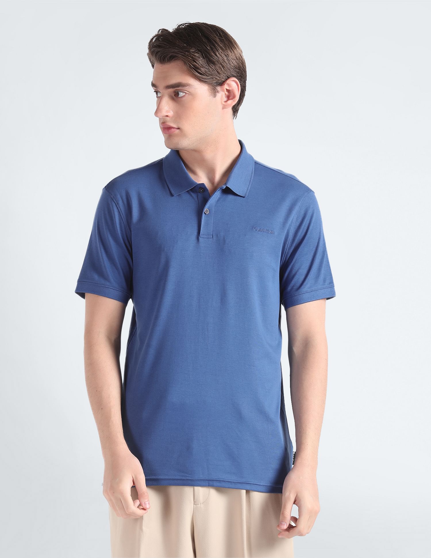 Calvin Klein Solid Cotton Liquid Polo Shirt
