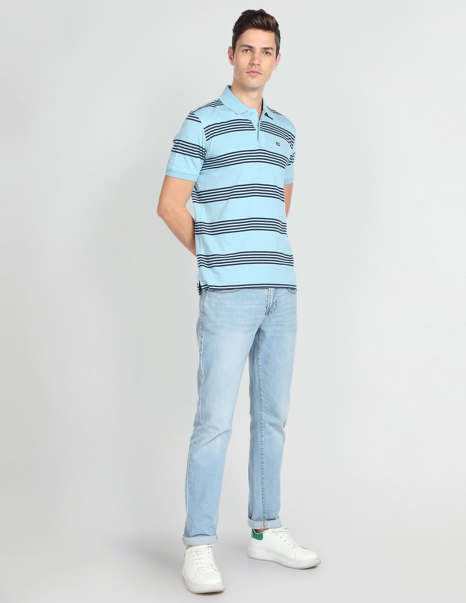 Arrow Sports Horizontal Stripe Cotton Polo Shirt
