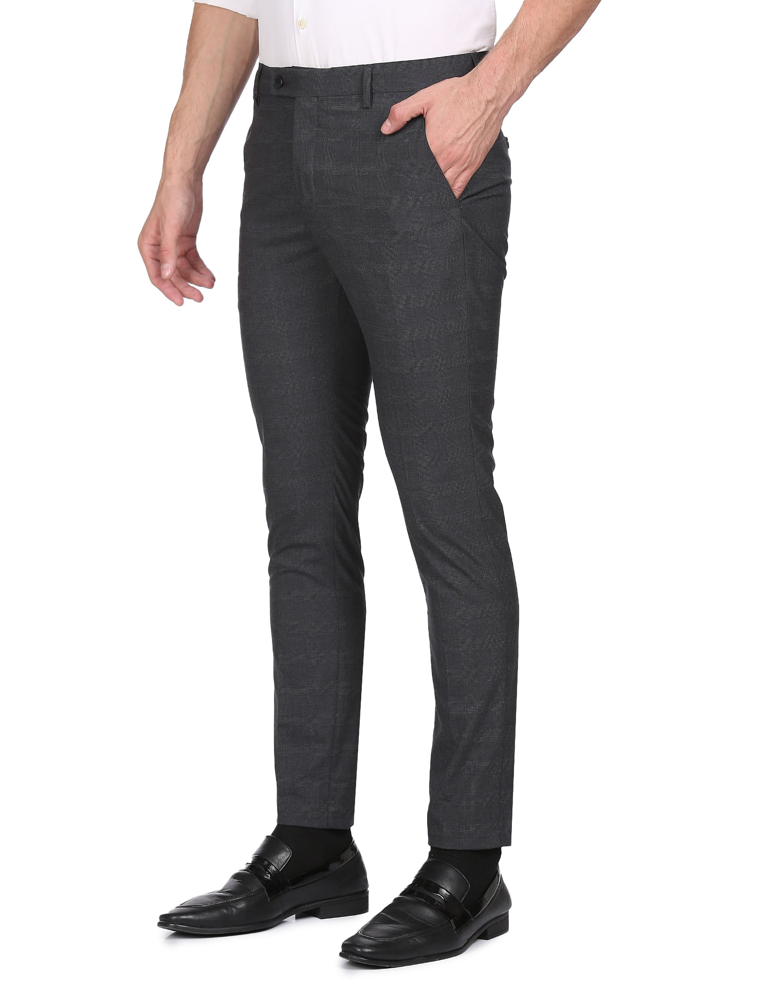 Buy Selected Homme Grey Checked Slim Fit Flat Front Trousers for Men Online   Tata CLiQ Luxury