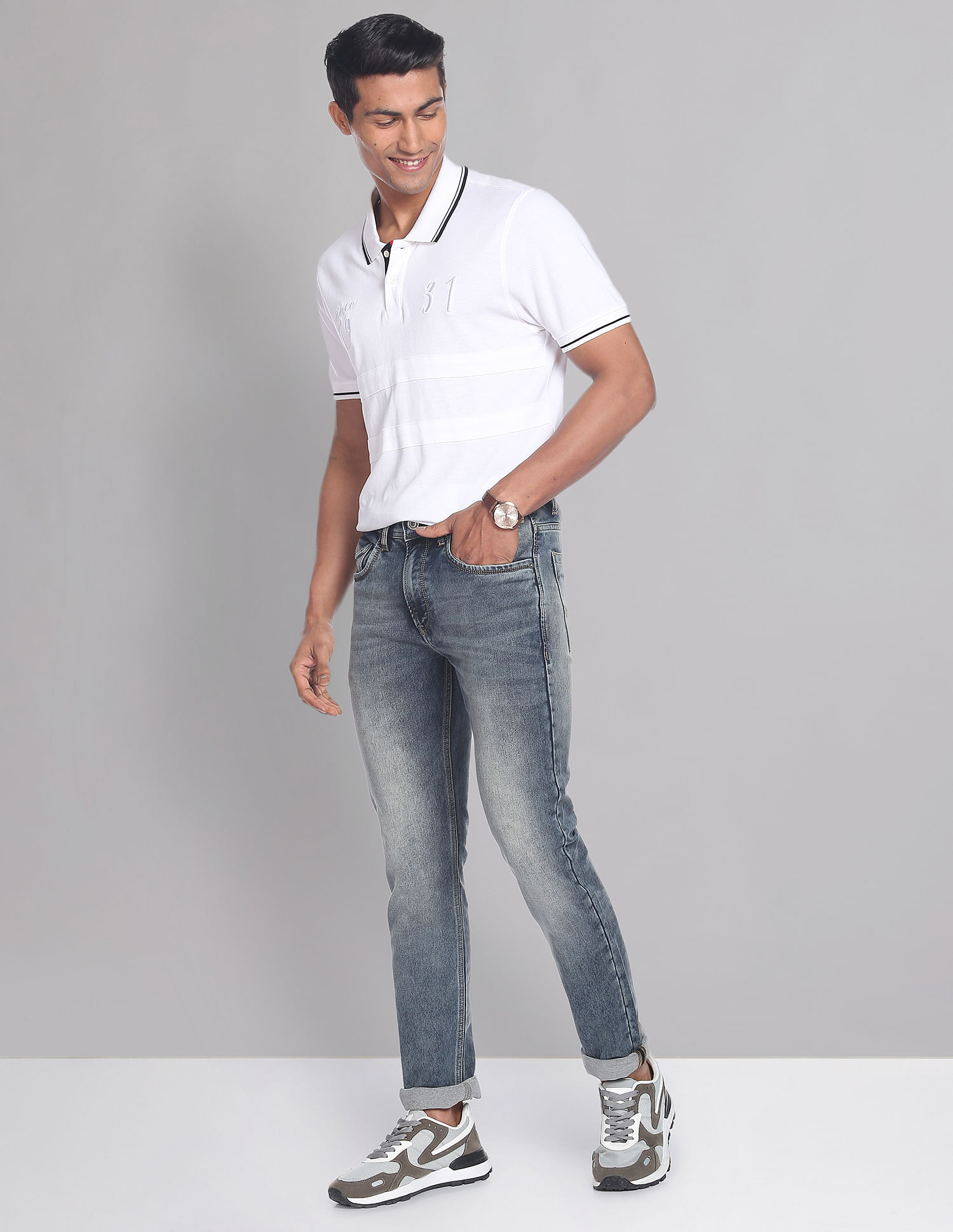 AD by Arvind Skinny Fit Stone Wash Jeans