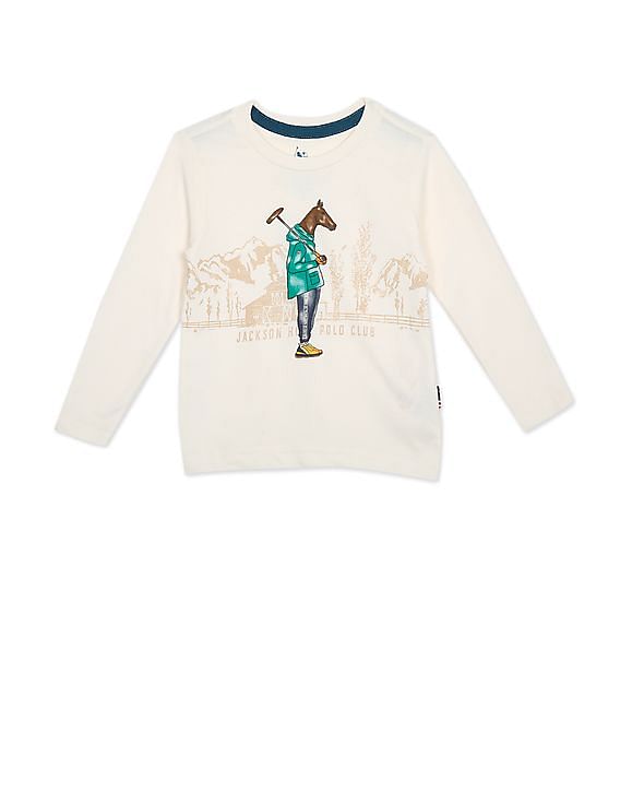 U.S. Polo Assn. Kids Boys Off White Long Sleeve Brand Print T-Shirt
