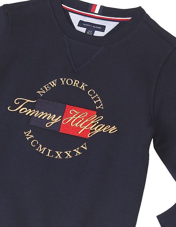 Buy Tommy Hilfiger Kids Boys Navy Crew Neck Embroidered Logo