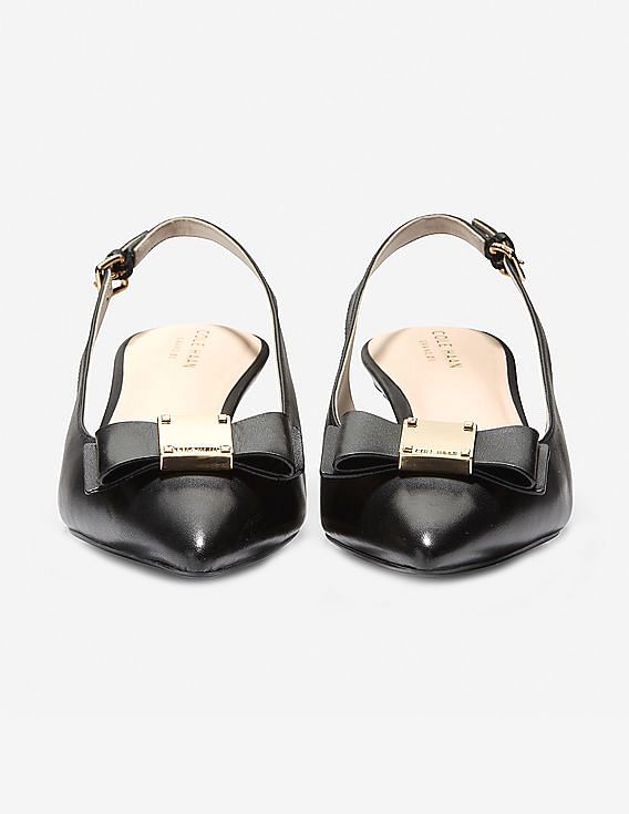 Cole Haan Black Bow Accent Slingback Leather Kitten Heels