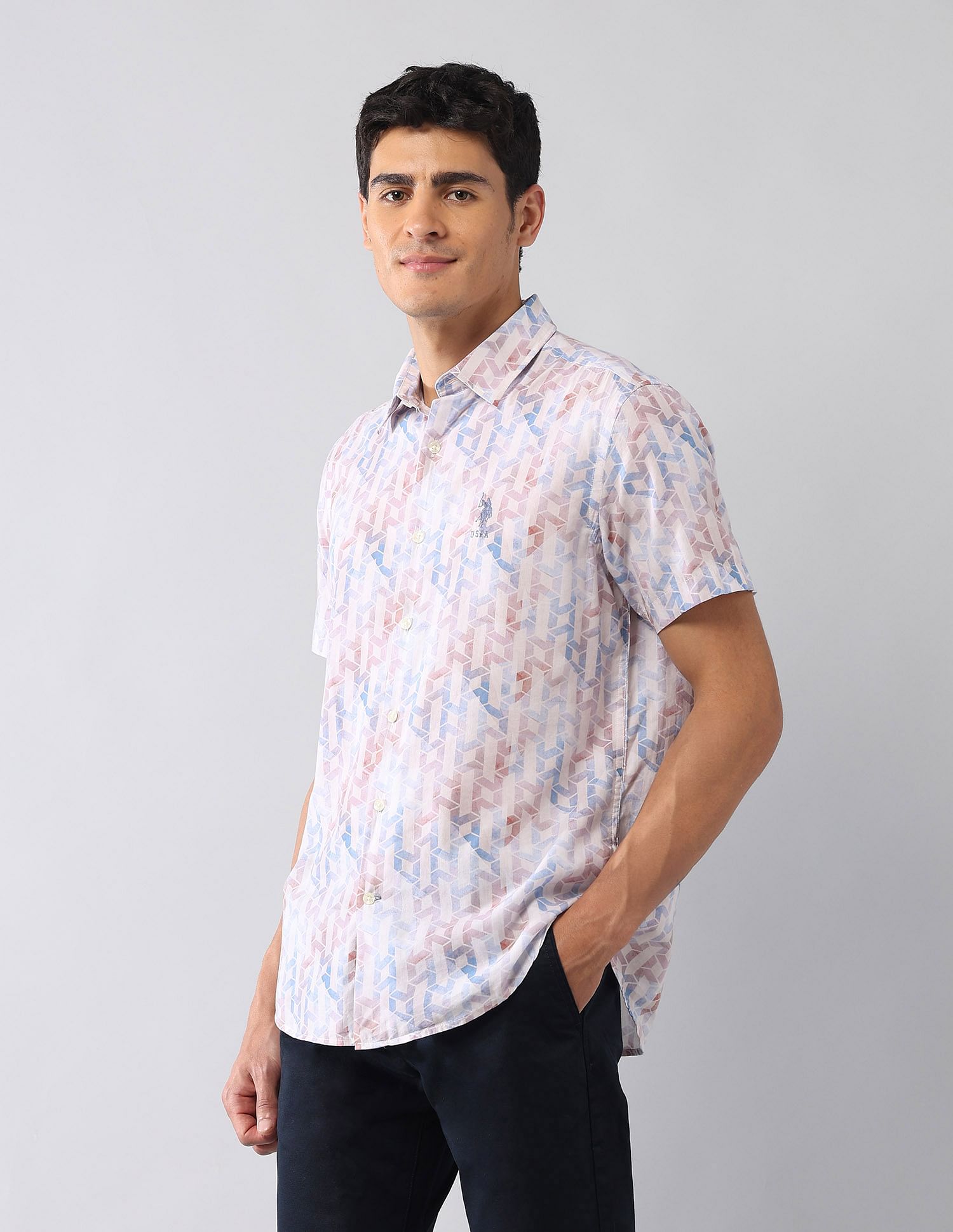 U.S. Polo Assn. Denim Co. Geometric Printed Satin Regular Fit Shirt