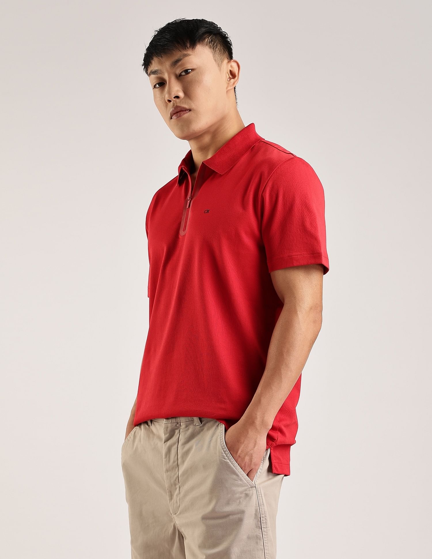 Calvin Klein Jeans Solid Regular-Fit Cotton Polo T-Shirt