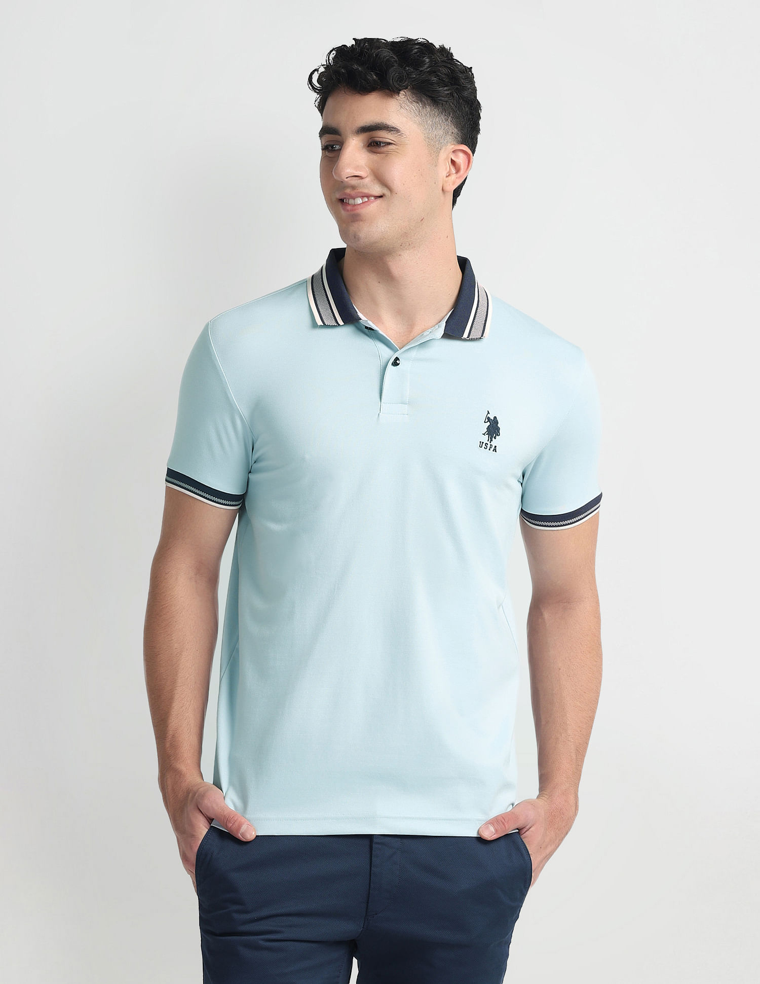 U.S. Polo Assn. Denim Co. Striped Collar Muscle Fit Polo Shirt