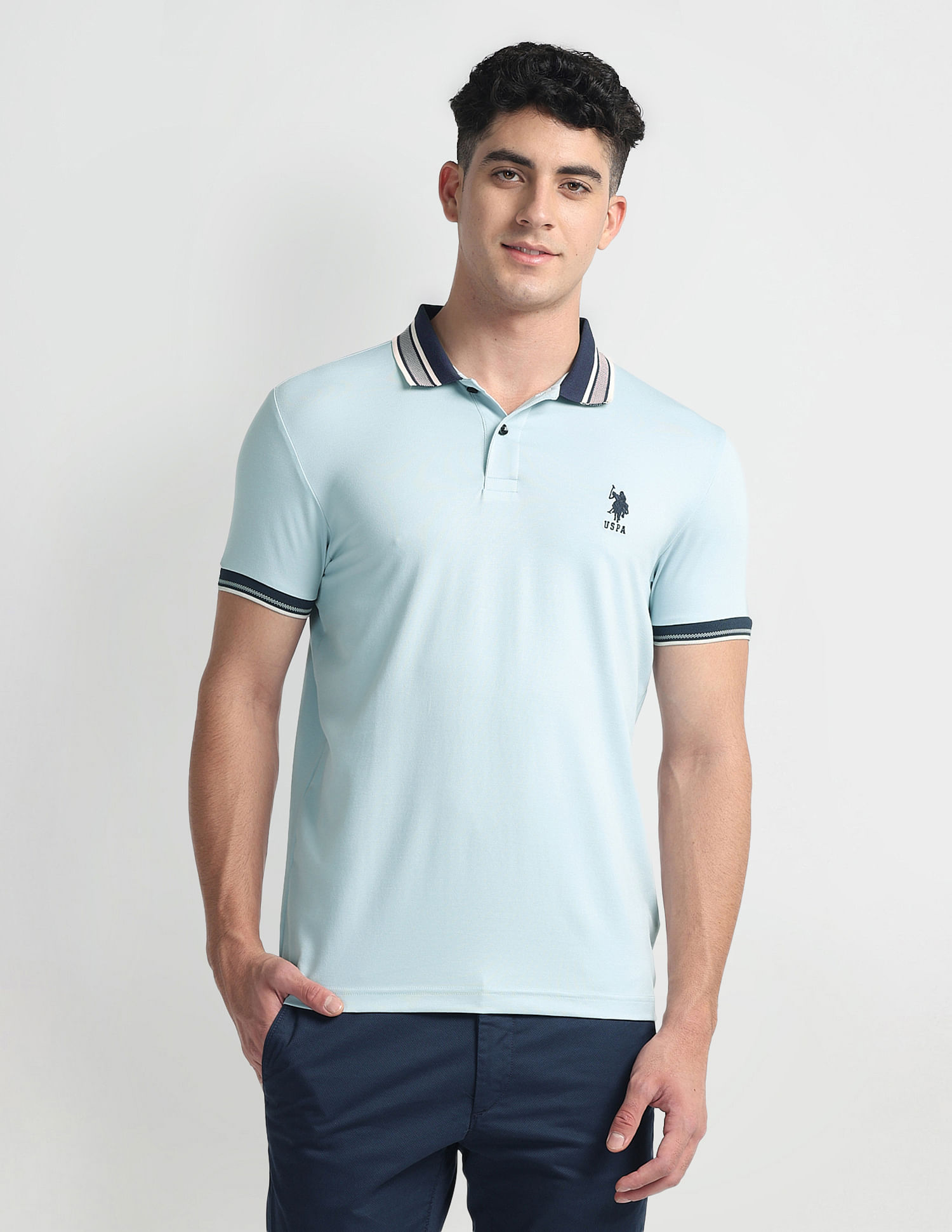 U.S. Polo Assn. Denim Co. Striped Collar Muscle Fit Polo Shirt