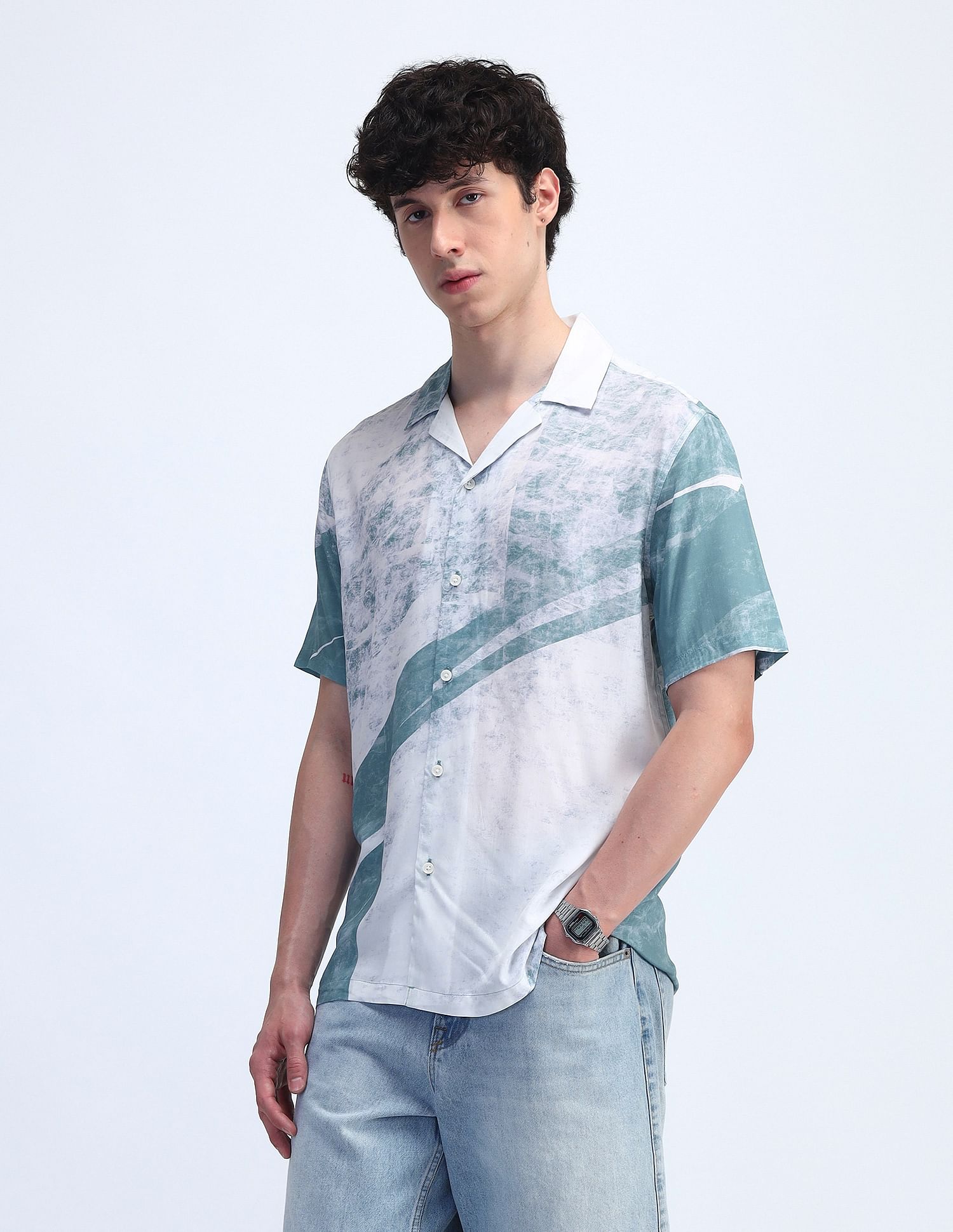 Flying Machine Abstract Pattern Regular Fit Shirt