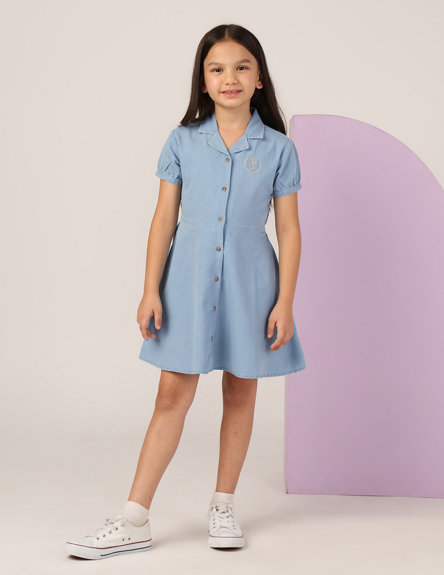 U.S. Polo Assn. Kids Girls Chambray A-Line Dress