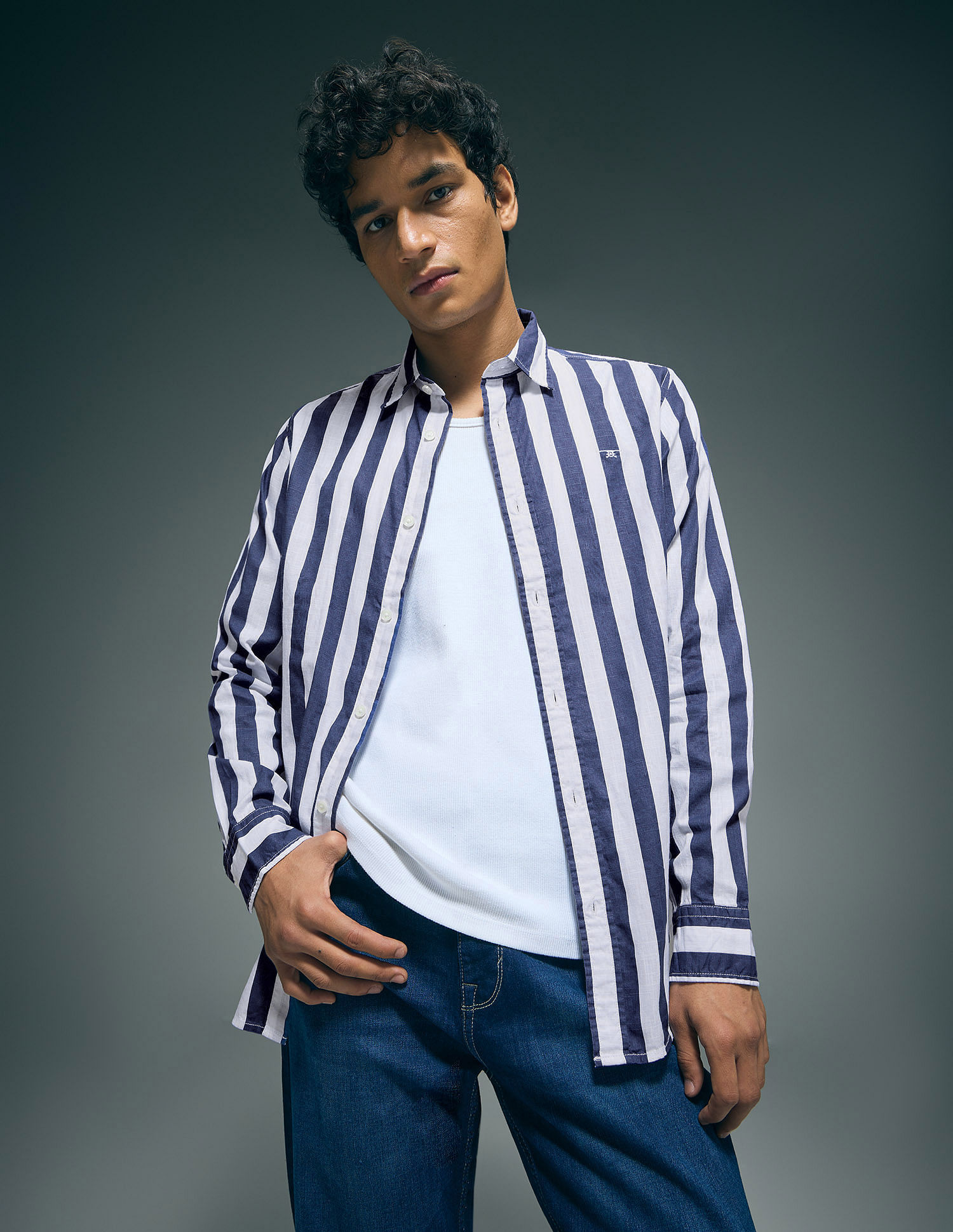 Flying Machine Vertical Stripe Pure Cotton Shirt